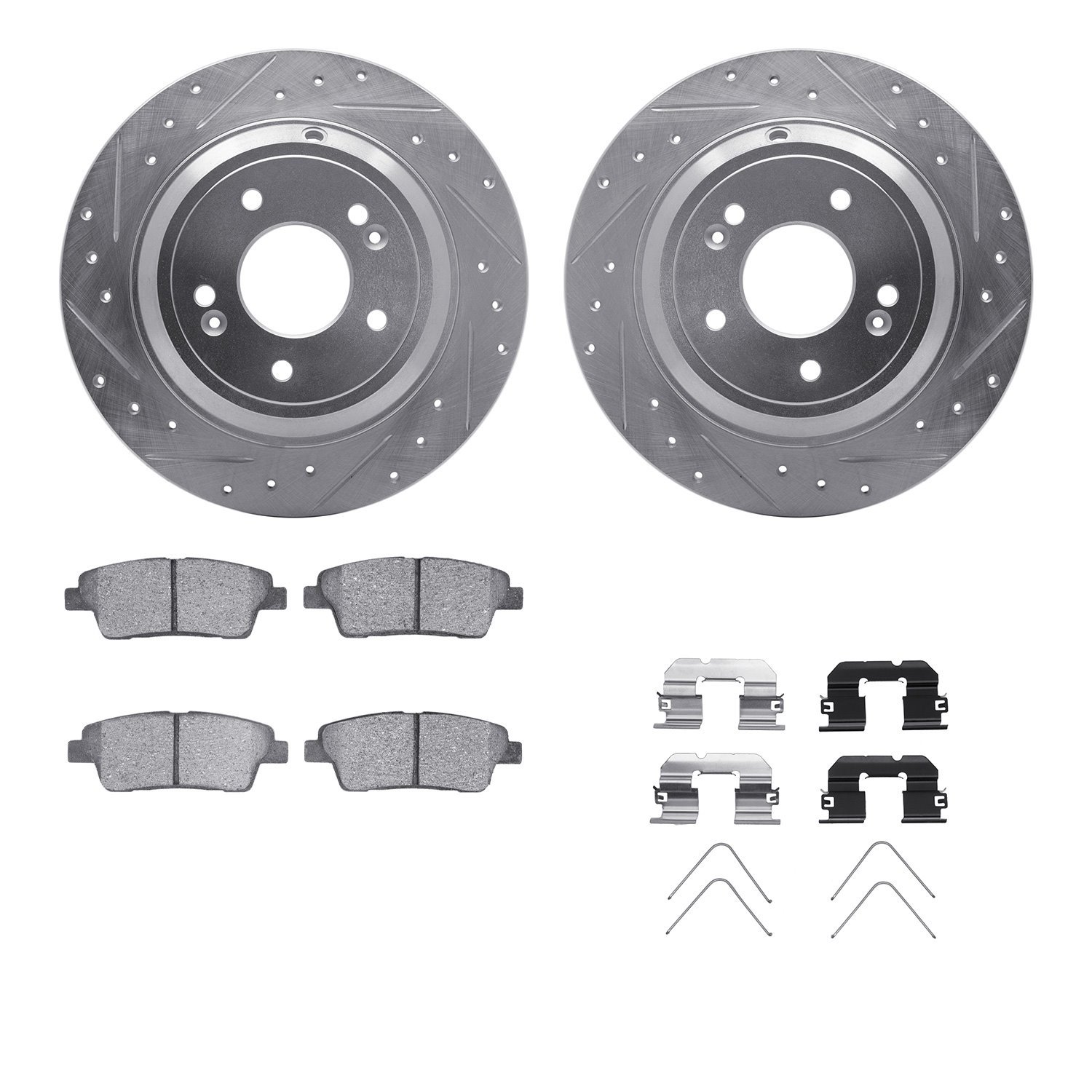 7512-03083 Drilled/Slotted Brake Rotors w/5000 Advanced Brake Pads Kit & Hardware [Silver], 2018-2020 Kia/Hyundai/Genesis, Posit