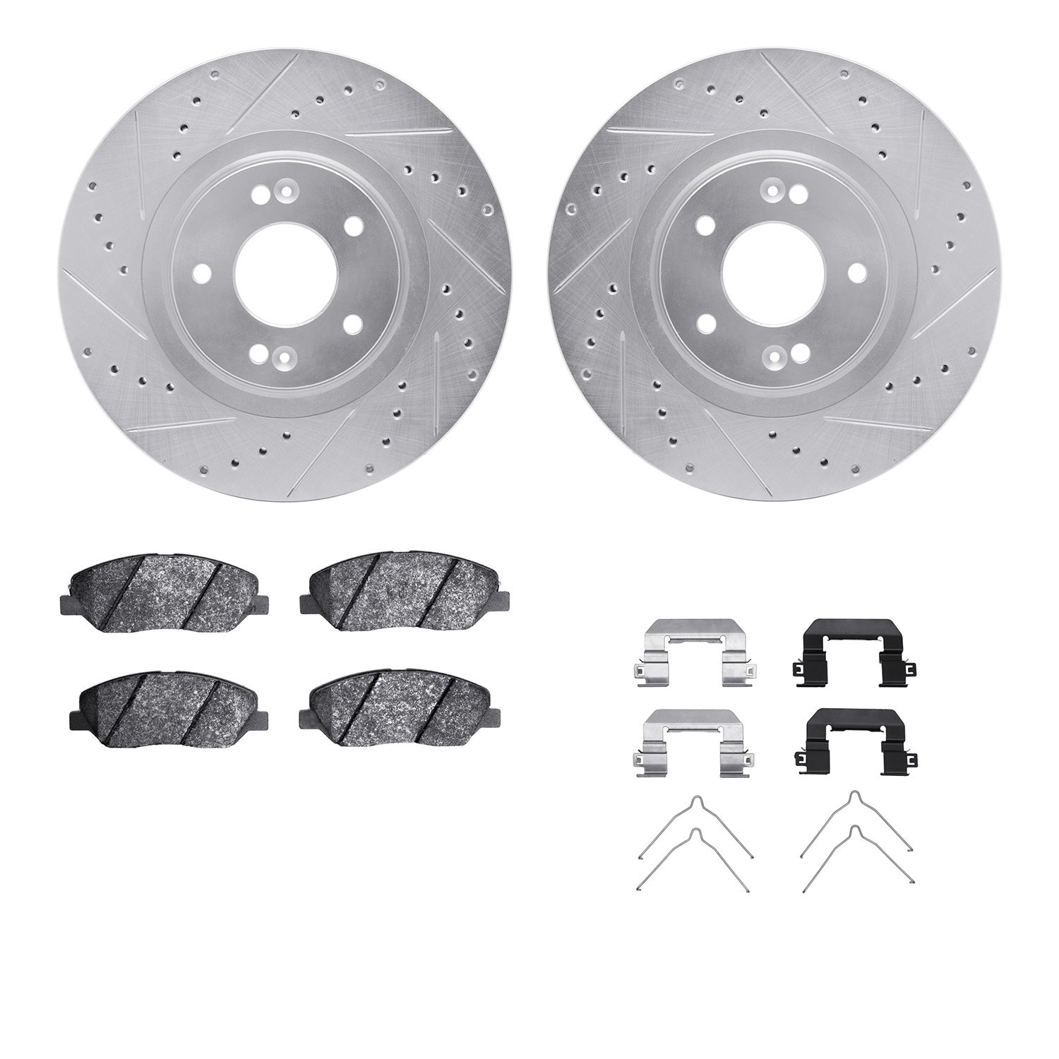 7512-03101 Drilled/Slotted Brake Rotors w/5000 Advanced Brake Pads Kit & Hardware [Silver], 2013-2019 Kia/Hyundai/Genesis, Posit