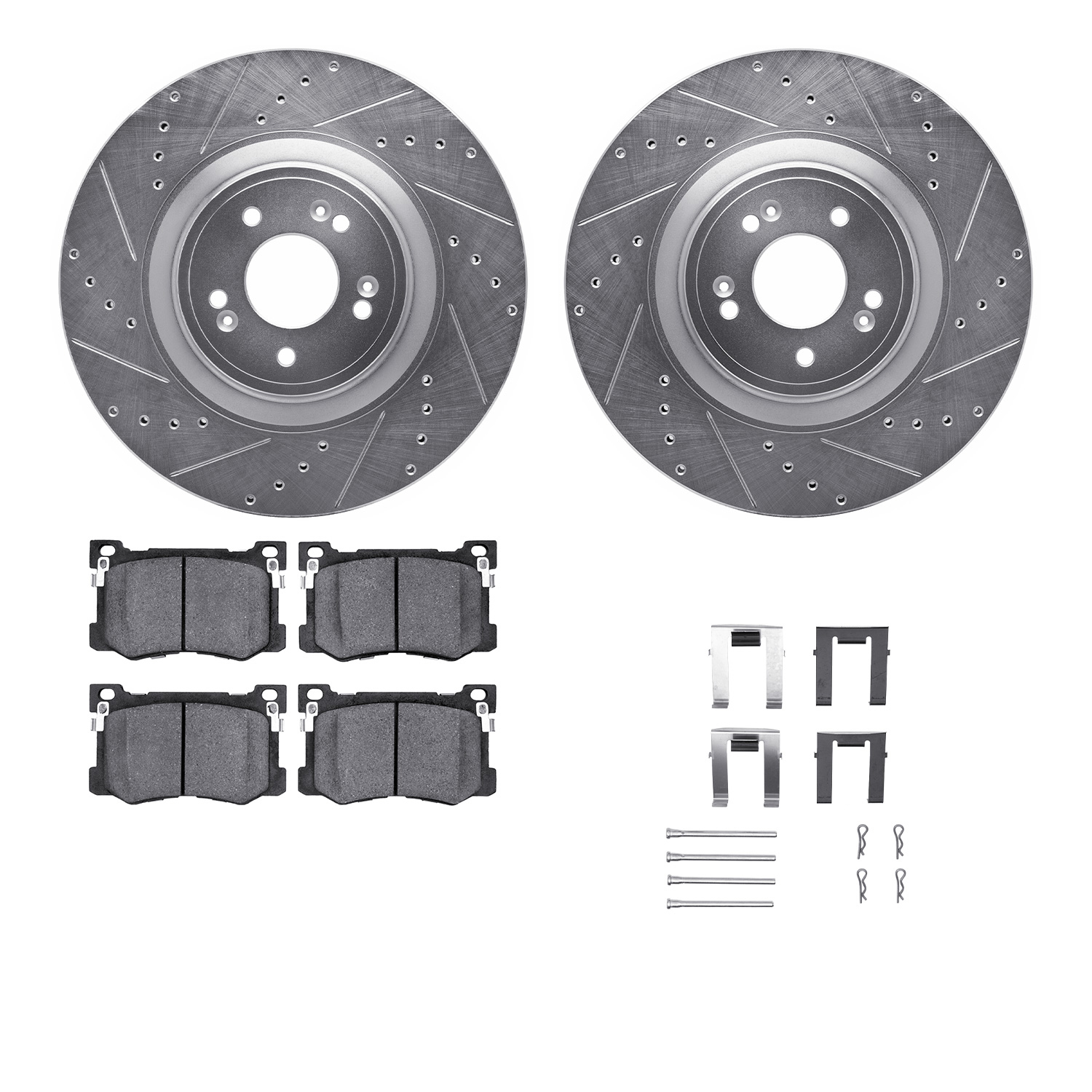 7512-03105 Drilled/Slotted Brake Rotors w/5000 Advanced Brake Pads Kit & Hardware [Silver], 2018-2020 Kia/Hyundai/Genesis, Posit
