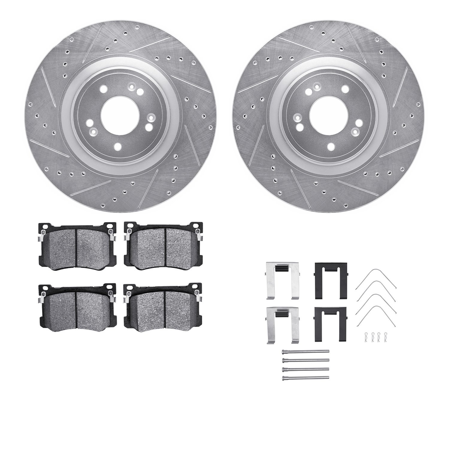 7512-03106 Drilled/Slotted Brake Rotors w/5000 Advanced Brake Pads Kit & Hardware [Silver], 2018-2020 Kia/Hyundai/Genesis, Posit