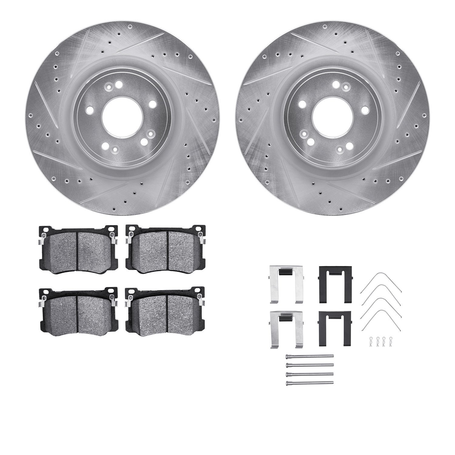 7512-03107 Drilled/Slotted Brake Rotors w/5000 Advanced Brake Pads Kit & Hardware [Silver], 2018-2020 Kia/Hyundai/Genesis, Posit
