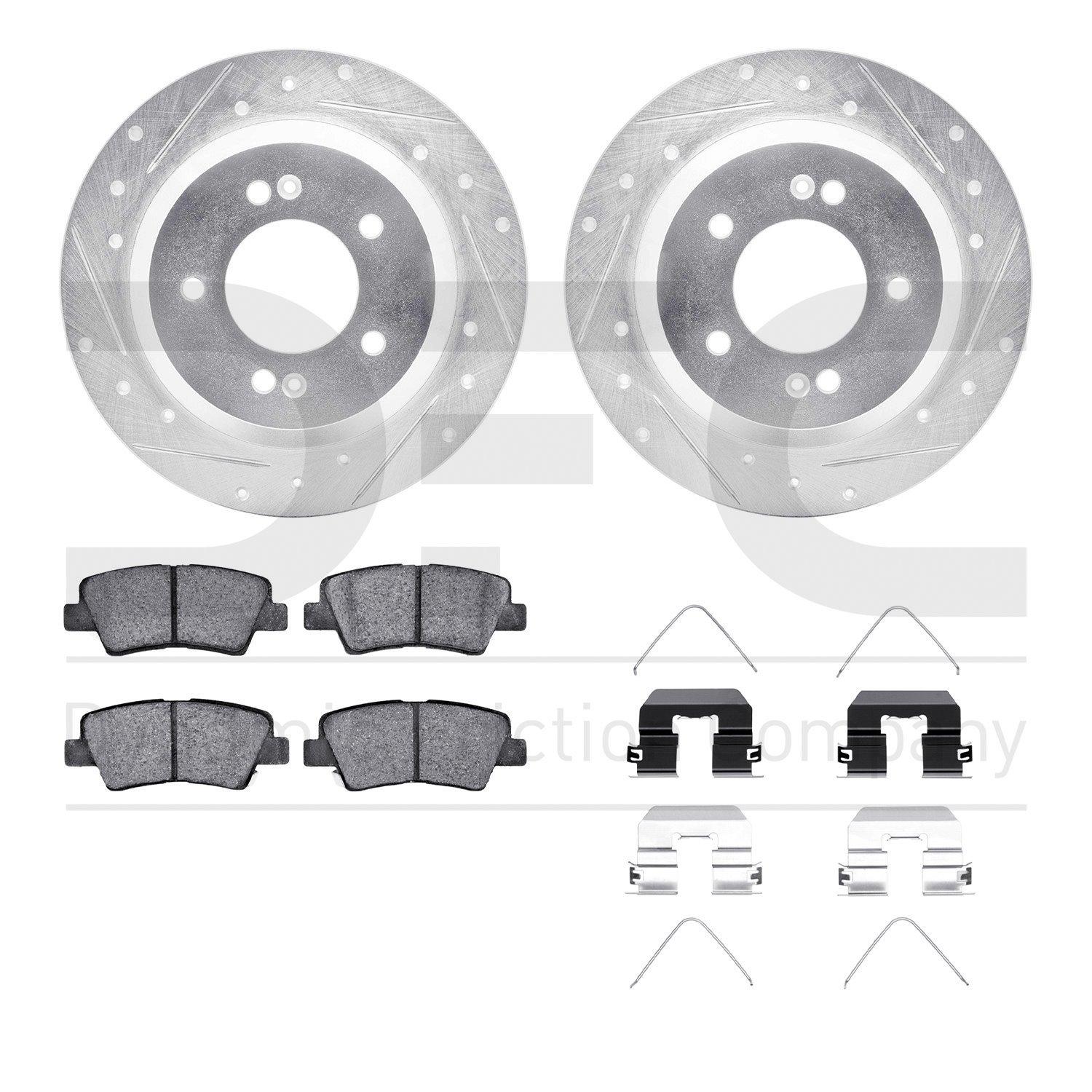 7512-03108 Drilled/Slotted Brake Rotors w/5000 Advanced Brake Pads Kit & Hardware [Silver], Fits Select Kia/Hyundai/Genesis, Pos
