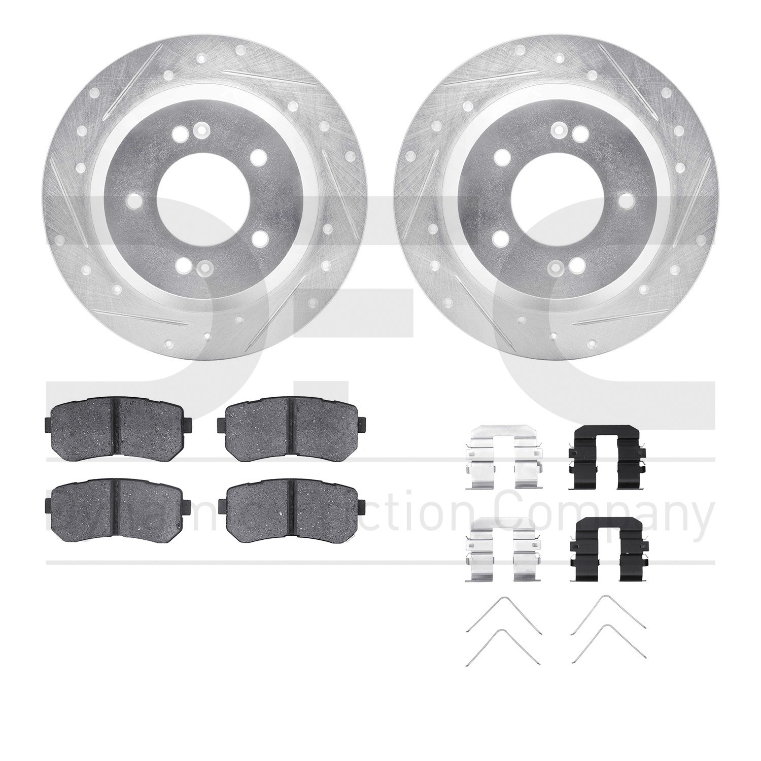 7512-03110 Drilled/Slotted Brake Rotors w/5000 Advanced Brake Pads Kit & Hardware [Silver], Fits Select Kia/Hyundai/Genesis, Pos