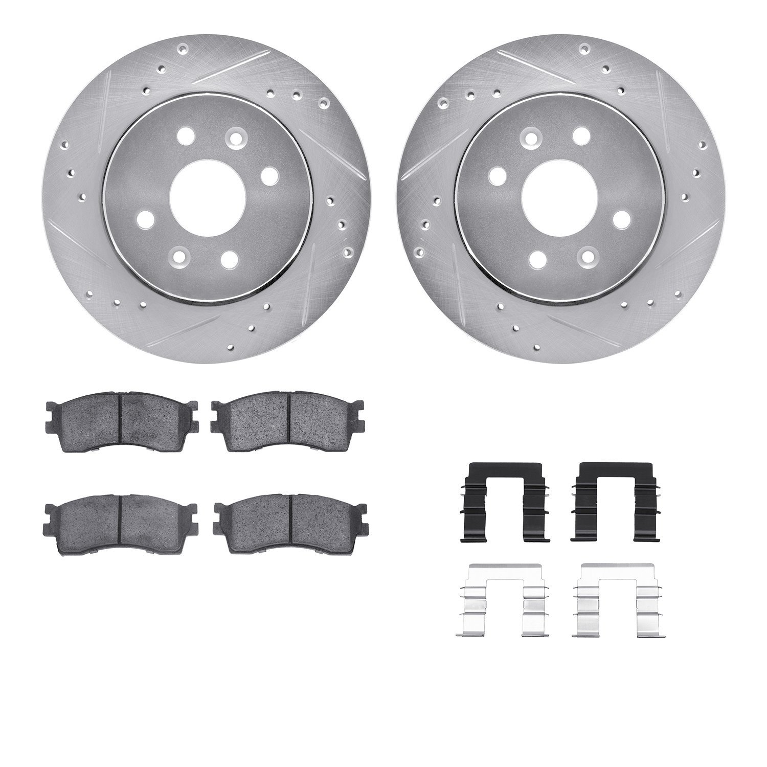 7512-21004 Drilled/Slotted Brake Rotors w/5000 Advanced Brake Pads Kit & Hardware [Silver], 2001-2003 Kia/Hyundai/Genesis, Posit