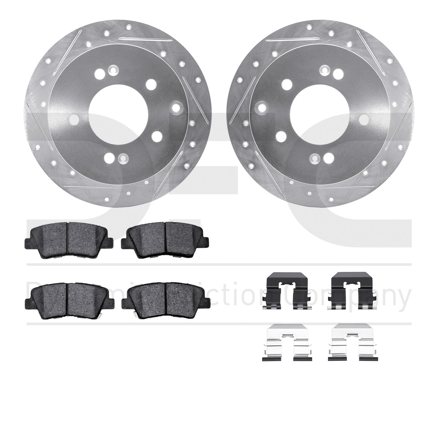 7512-21018 Drilled/Slotted Brake Rotors w/5000 Advanced Brake Pads Kit & Hardware [Silver], 2010-2013 Kia/Hyundai/Genesis, Posit
