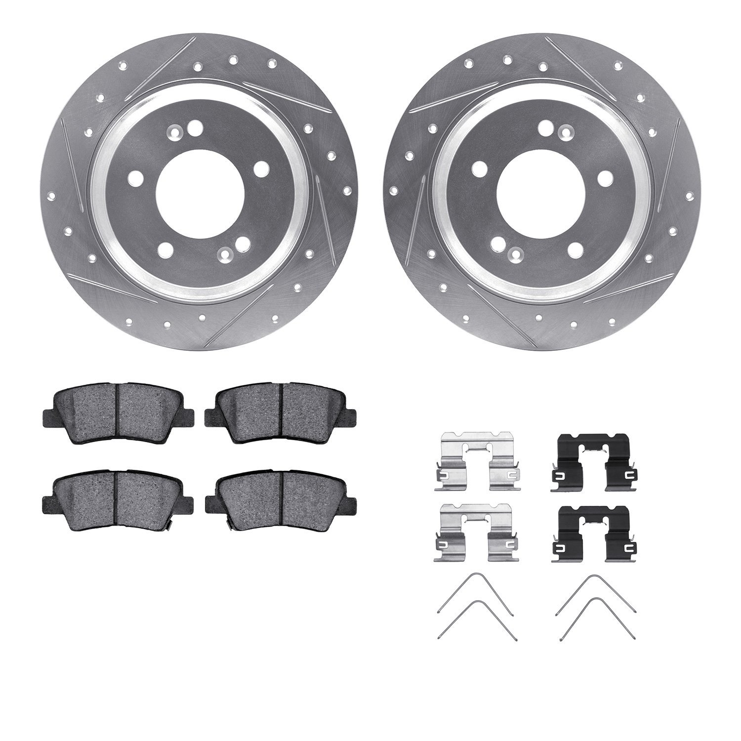 7512-21022 Drilled/Slotted Brake Rotors w/5000 Advanced Brake Pads Kit & Hardware [Silver], 2018-2020 Kia/Hyundai/Genesis, Posit