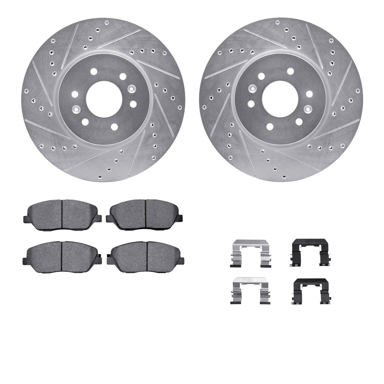 7512-21029 Drilled/Slotted Brake Rotors w/5000 Advanced Brake Pads Kit & Hardware [Silver], 2009-2010 Kia/Hyundai/Genesis, Posit