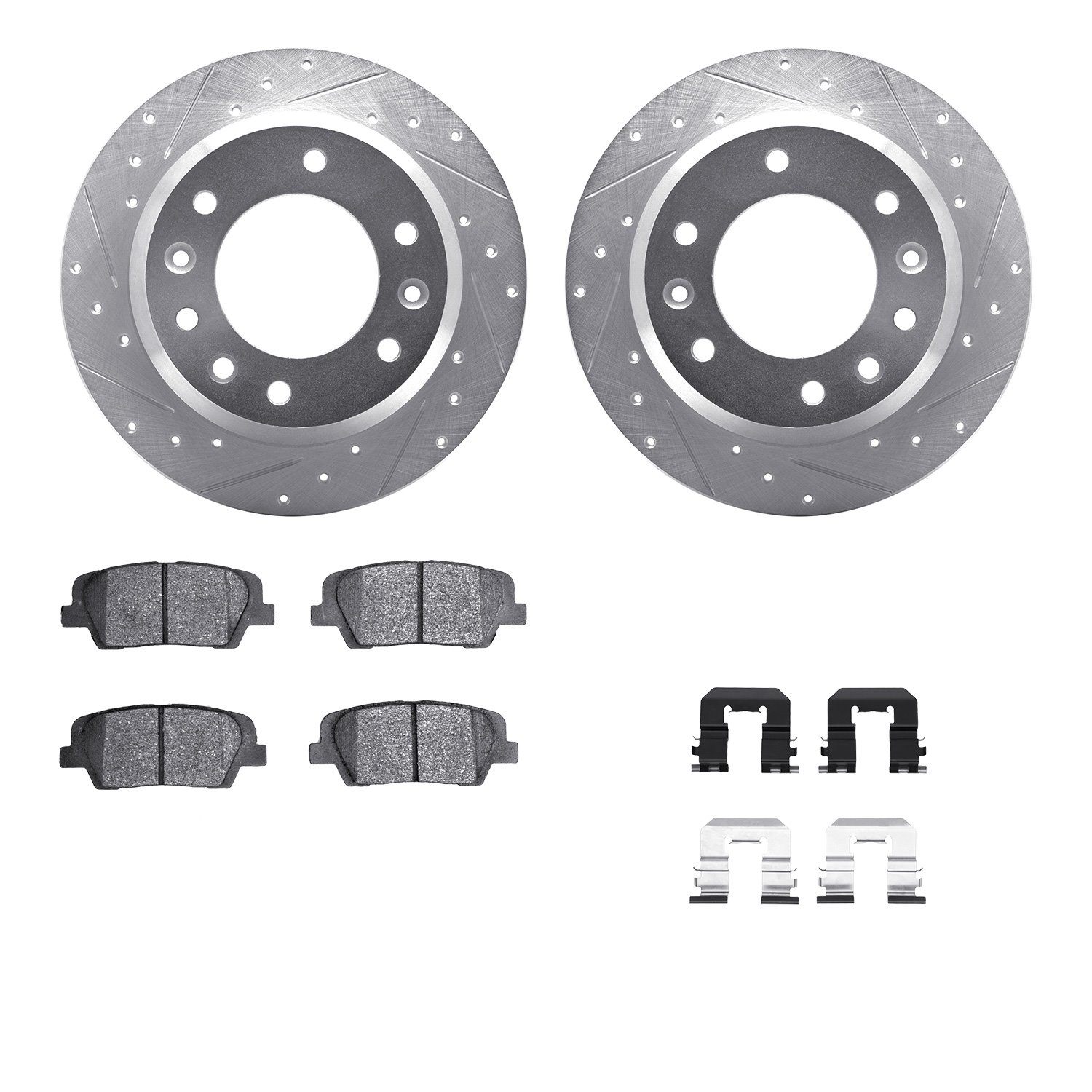 7512-21036 Drilled/Slotted Brake Rotors w/5000 Advanced Brake Pads Kit & Hardware [Silver], 2007-2014 Kia/Hyundai/Genesis, Posit