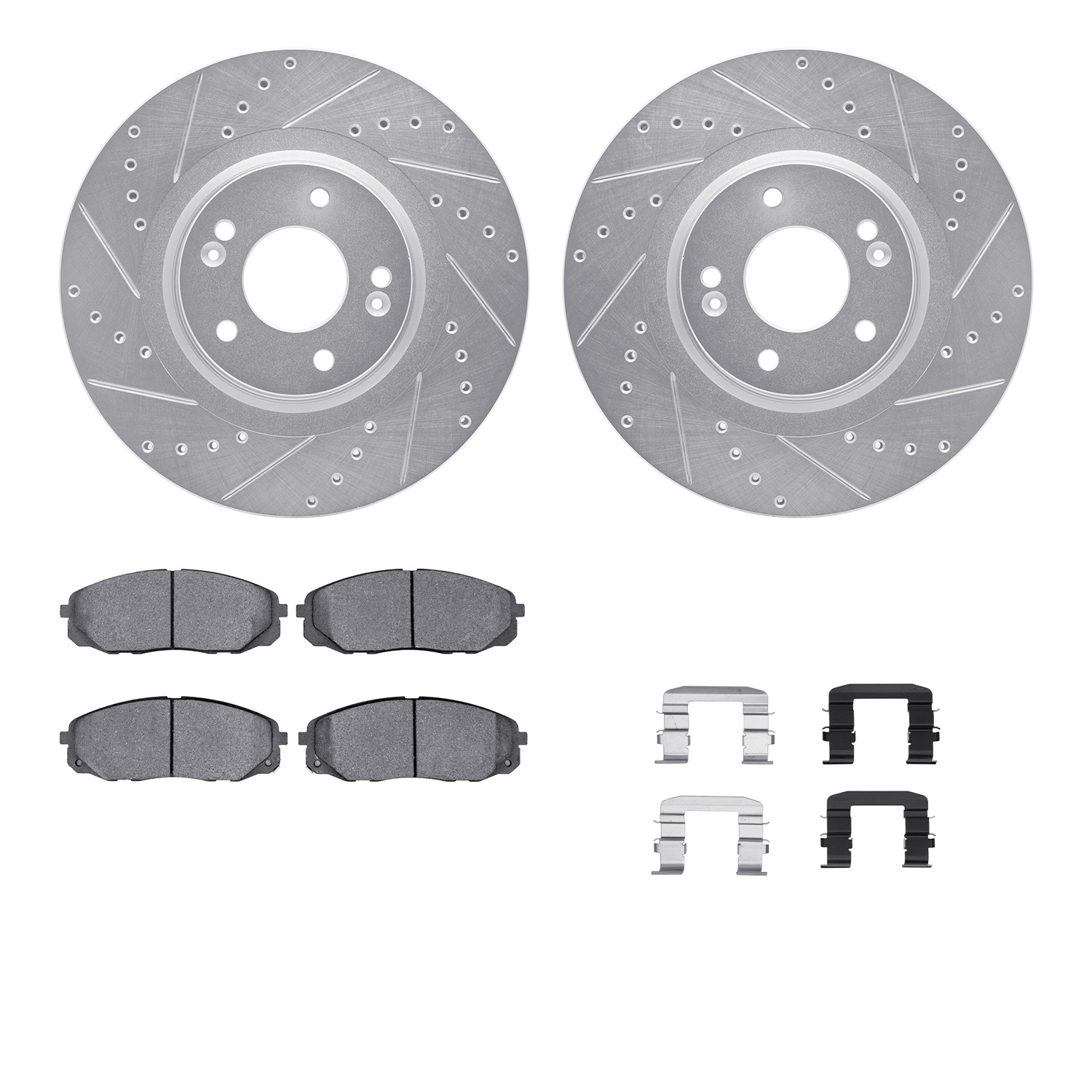 7512-21037 Drilled/Slotted Brake Rotors w/5000 Advanced Brake Pads Kit & Hardware [Silver], 2015-2021 Kia/Hyundai/Genesis, Posit