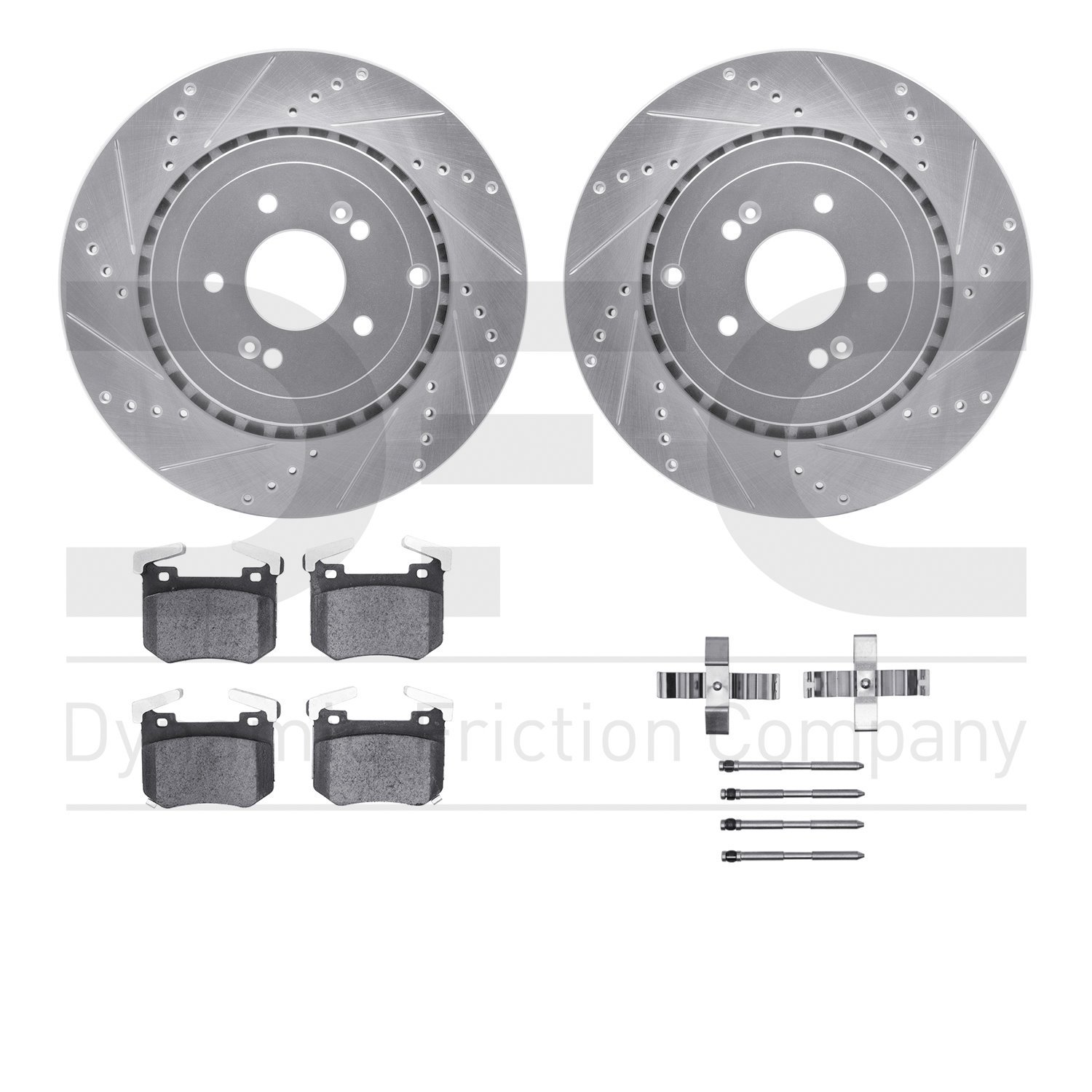 7512-21055 Drilled/Slotted Brake Rotors w/5000 Advanced Brake Pads Kit & Hardware [Silver], Fits Select Kia/Hyundai/Genesis, Pos
