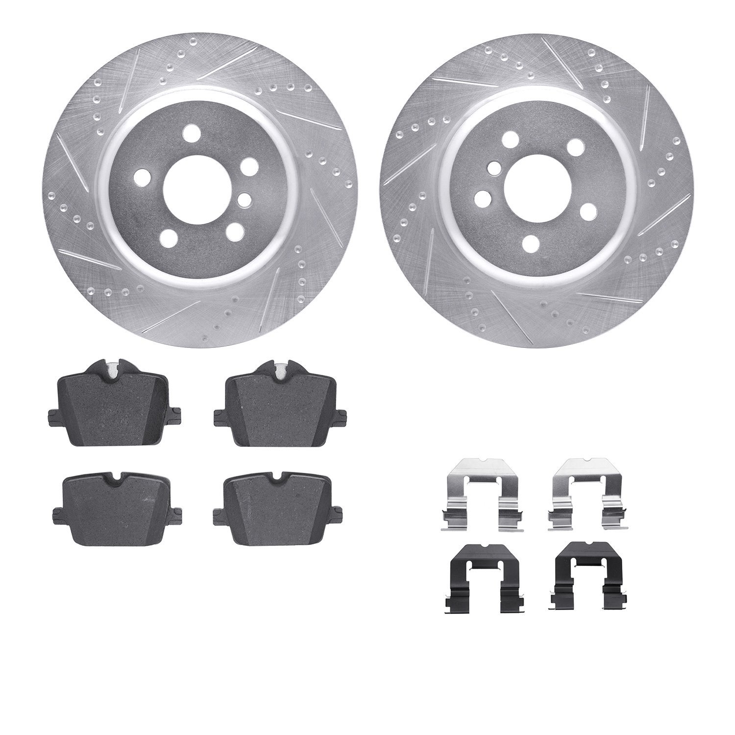 7512-31159 Drilled/Slotted Brake Rotors w/5000 Advanced Brake Pads Kit & Hardware [Silver], Fits Select Multiple Makes/Models, P
