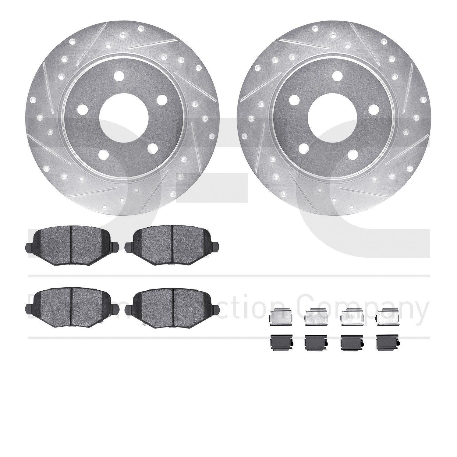7512-40097 Drilled/Slotted Brake Rotors w/5000 Advanced Brake Pads Kit & Hardware [Silver], 2009-2014 Multiple Makes/Models, Pos