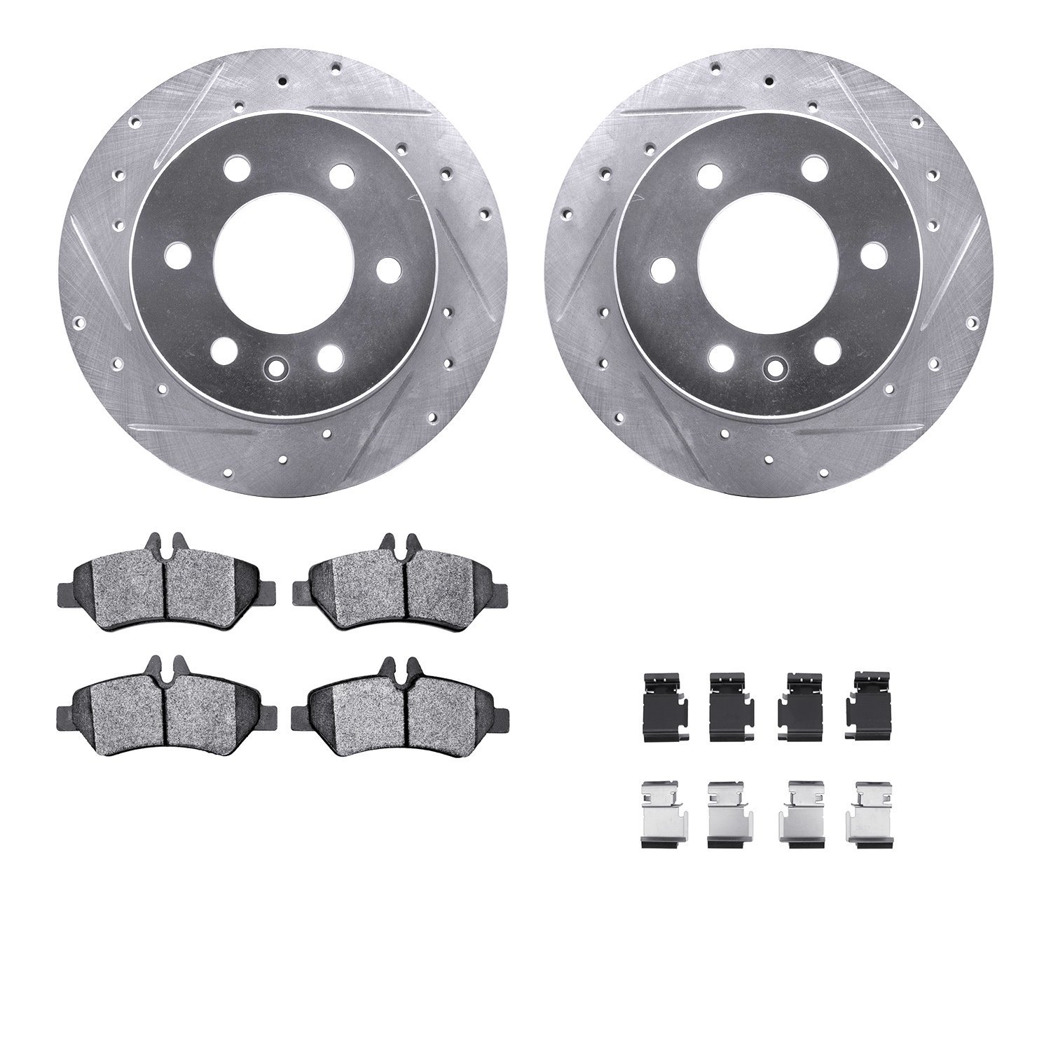 7512-40282 Drilled/Slotted Brake Rotors w/5000 Advanced Brake Pads Kit & Hardware [Silver], 2007-2018 Multiple Makes/Models, Pos