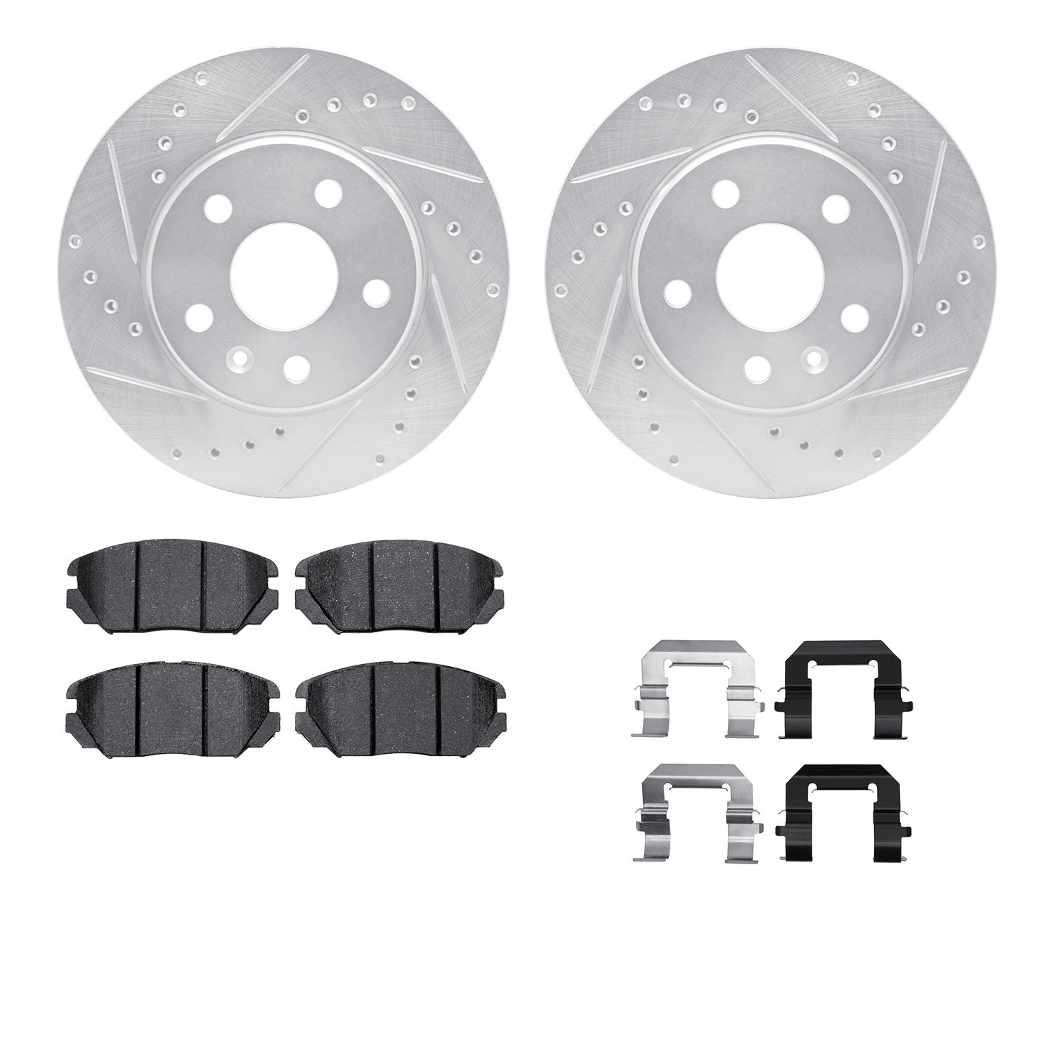 7512-45006 Drilled/Slotted Brake Rotors w/5000 Advanced Brake Pads Kit & Hardware [Silver], 2011-2016 GM, Position: Front