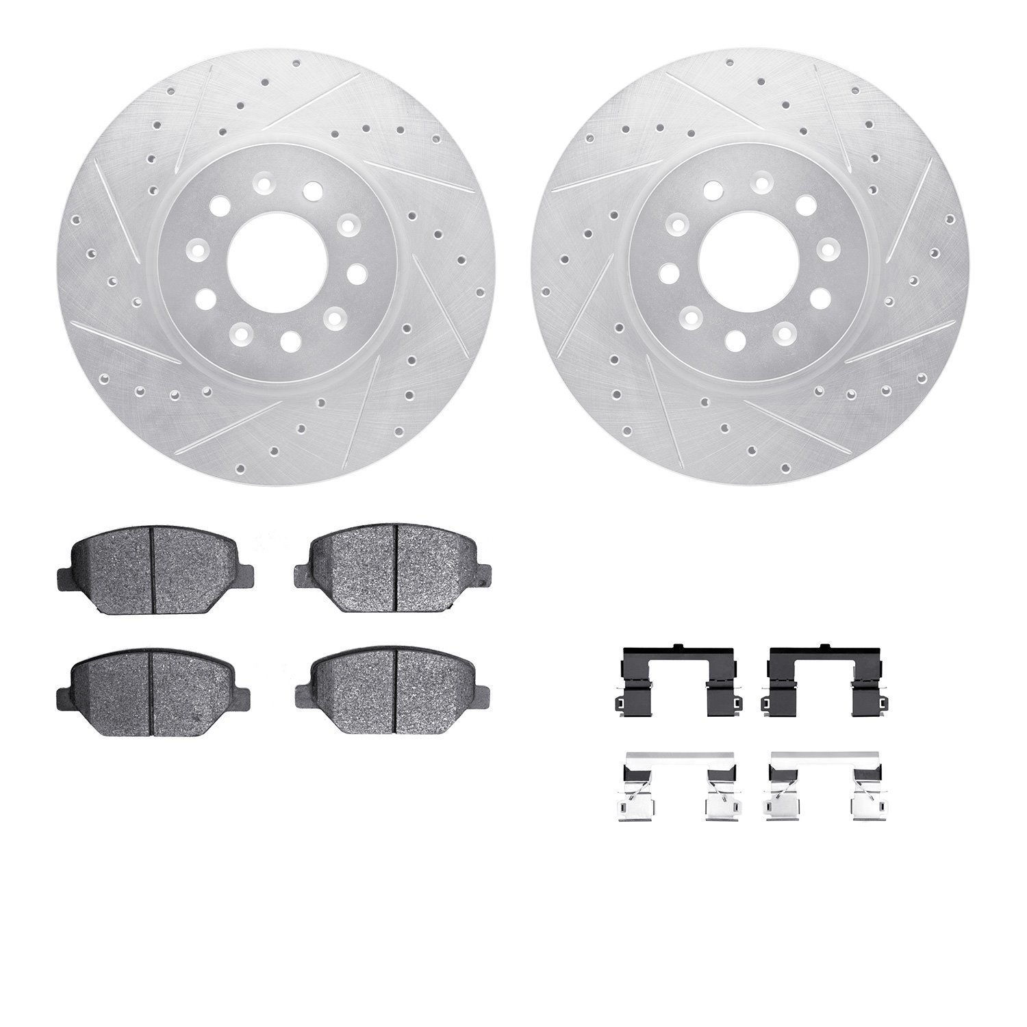 7512-45031 Drilled/Slotted Brake Rotors w/5000 Advanced Brake Pads Kit & Hardware [Silver], 2016-2020 GM, Position: Front