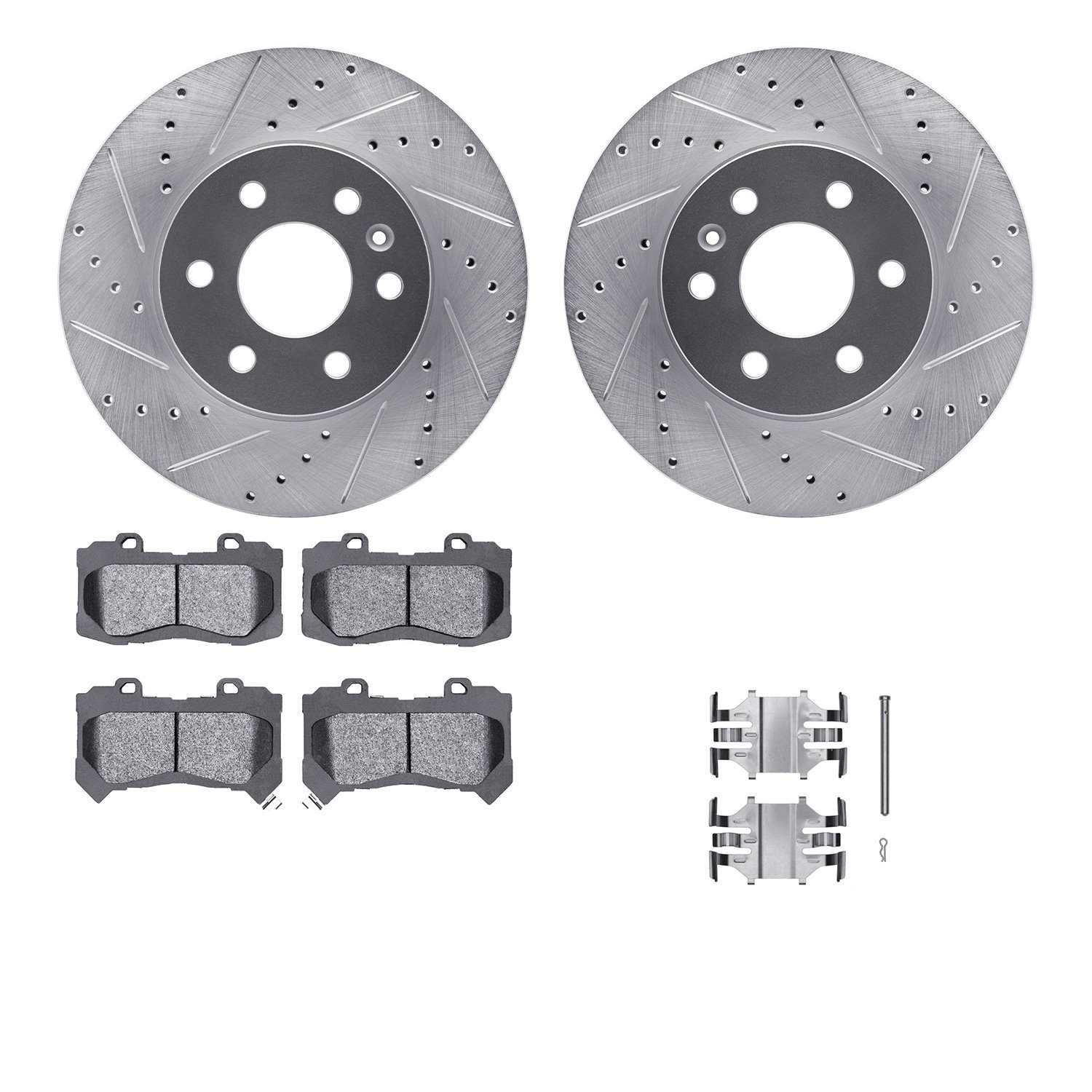 7512-48071 Drilled/Slotted Brake Rotors w/5000 Advanced Brake Pads Kit & Hardware [Silver], 2015-2020 GM, Position: Front