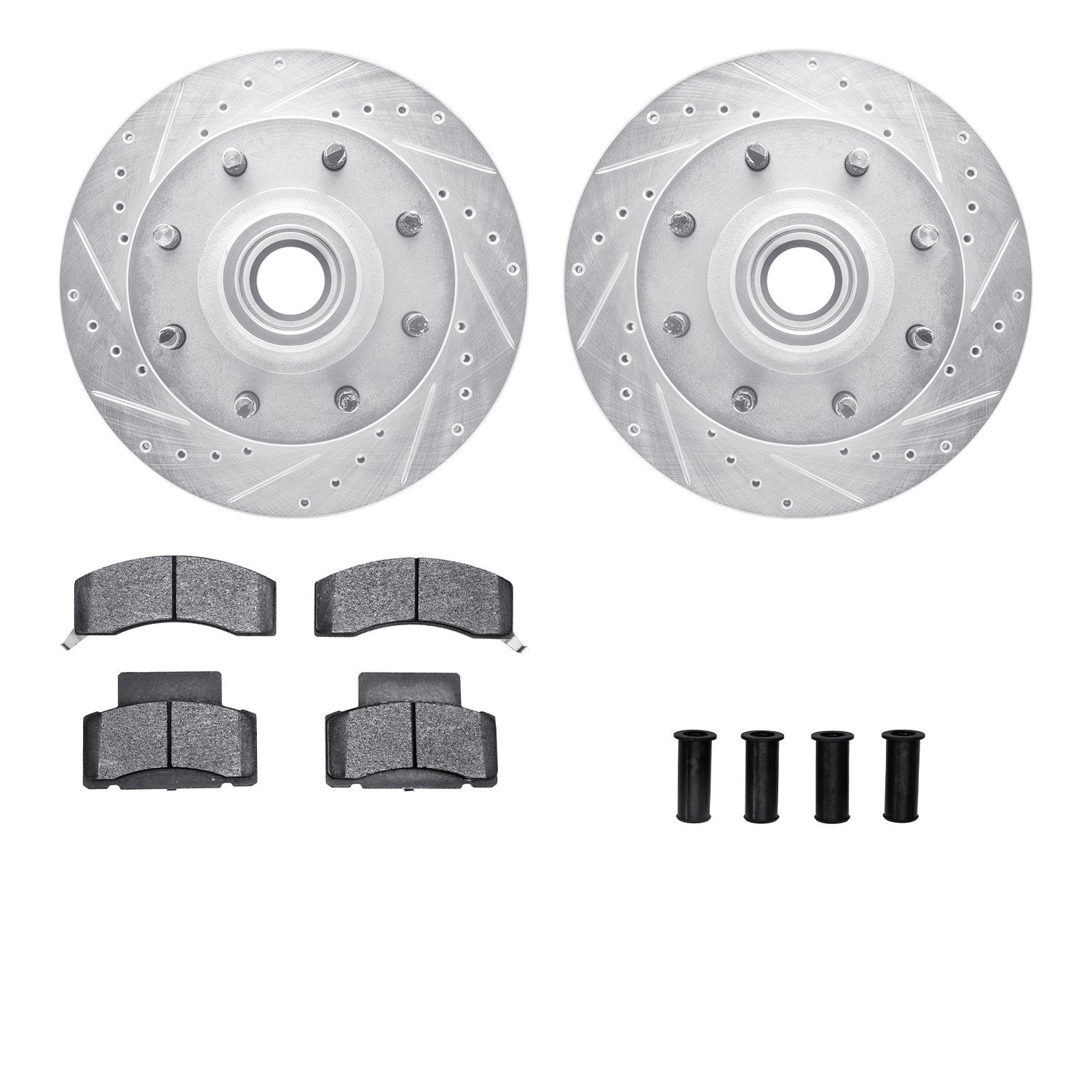 7512-48255 Drilled/Slotted Brake Rotors w/5000 Advanced Brake Pads Kit & Hardware [Silver], 2001-2002 GM, Position: Front