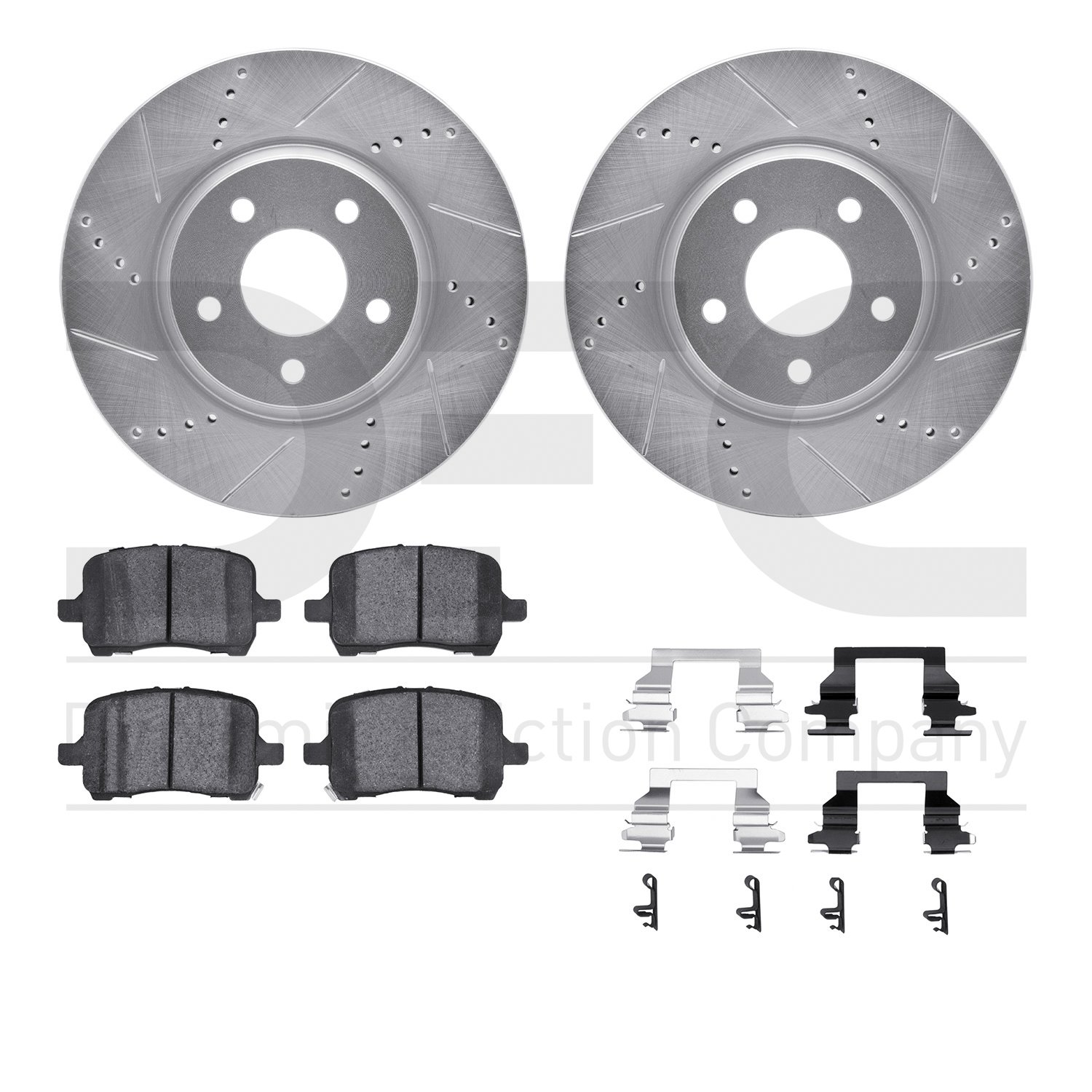 7512-53026 Drilled/Slotted Brake Rotors w/5000 Advanced Brake Pads Kit & Hardware [Silver], 2004-2010 GM, Position: Front