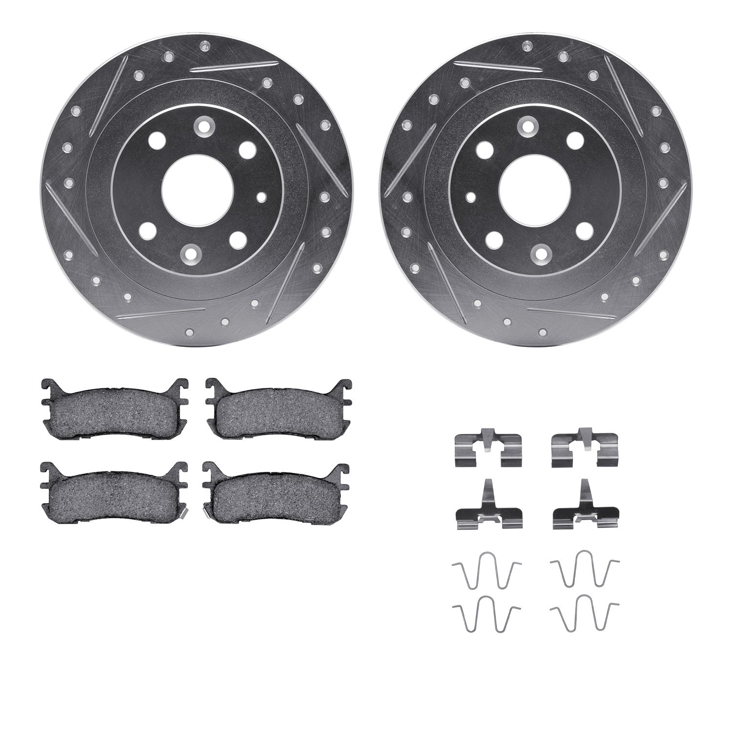 7512-54007 Drilled/Slotted Brake Rotors w/5000 Advanced Brake Pads Kit & Hardware [Silver], 1994-2003 Ford/Lincoln/Mercury/Mazda