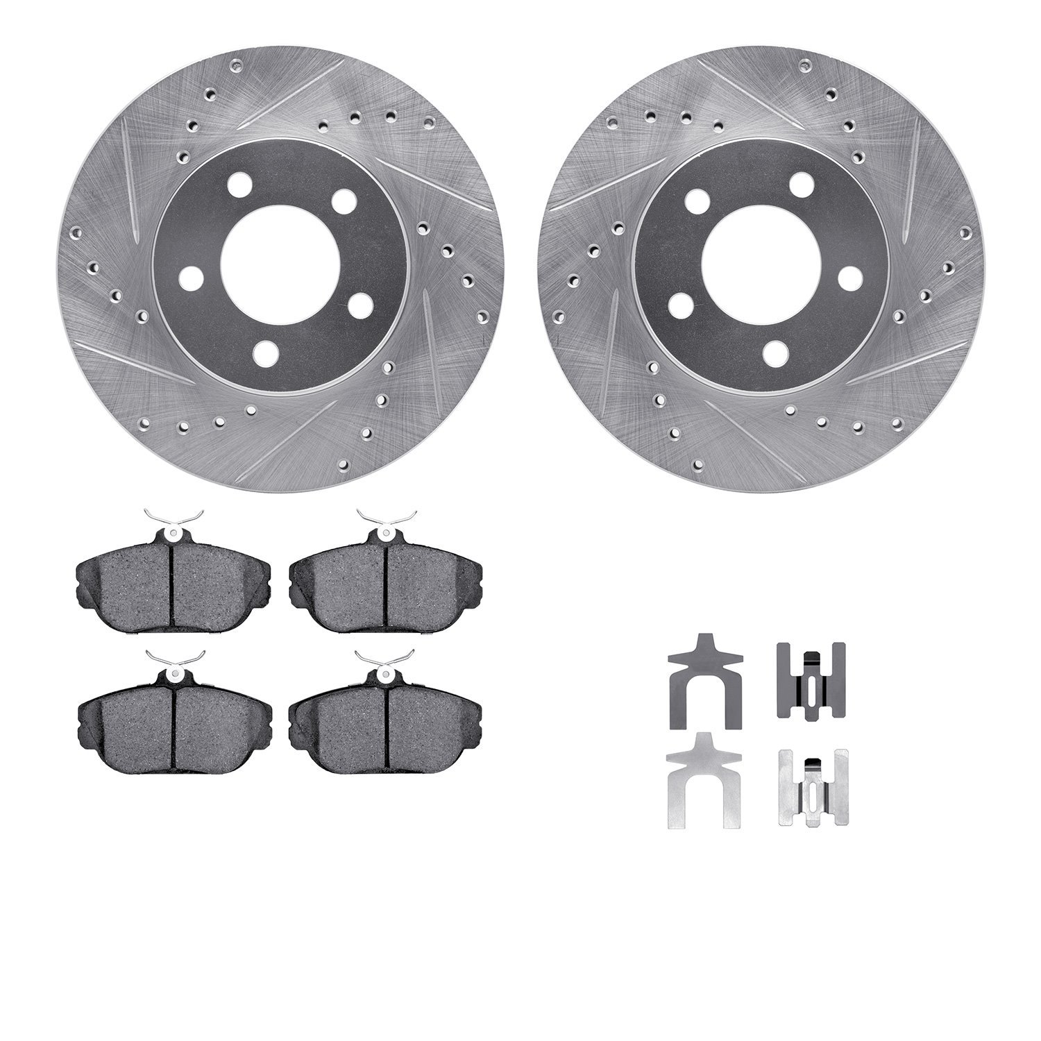 7512-54014 Drilled/Slotted Brake Rotors w/5000 Advanced Brake Pads Kit & Hardware [Silver], 1994-2000 Ford/Lincoln/Mercury/Mazda