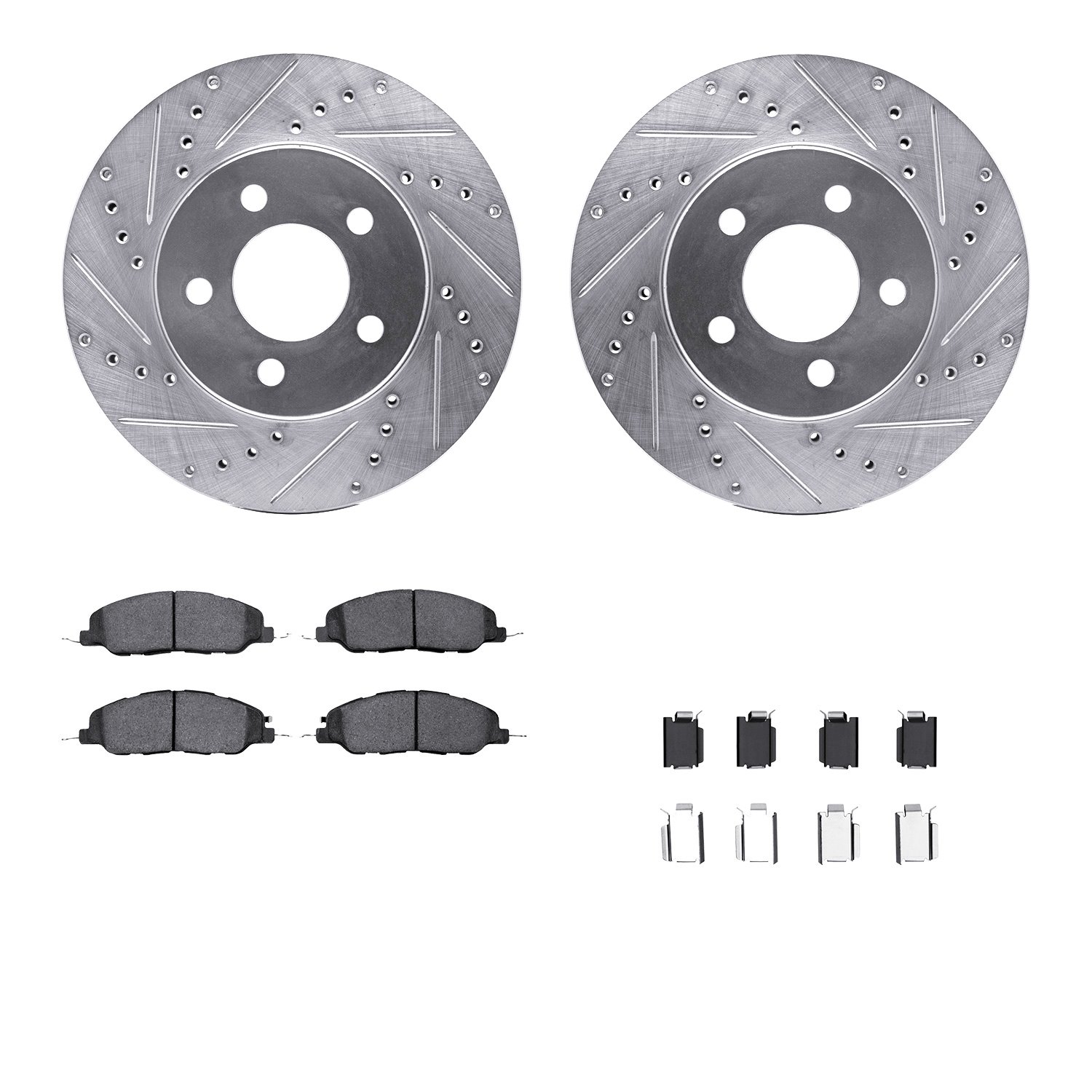 7512-54036 Drilled/Slotted Brake Rotors w/5000 Advanced Brake Pads Kit & Hardware [Silver], 2005-2010 Ford/Lincoln/Mercury/Mazda