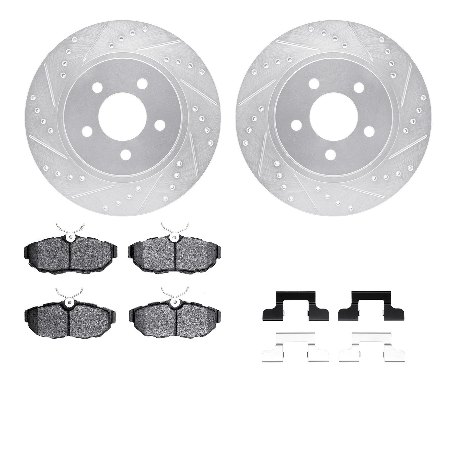 7512-54040 Drilled/Slotted Brake Rotors w/5000 Advanced Brake Pads Kit & Hardware [Silver], 2007-2014 Ford/Lincoln/Mercury/Mazda