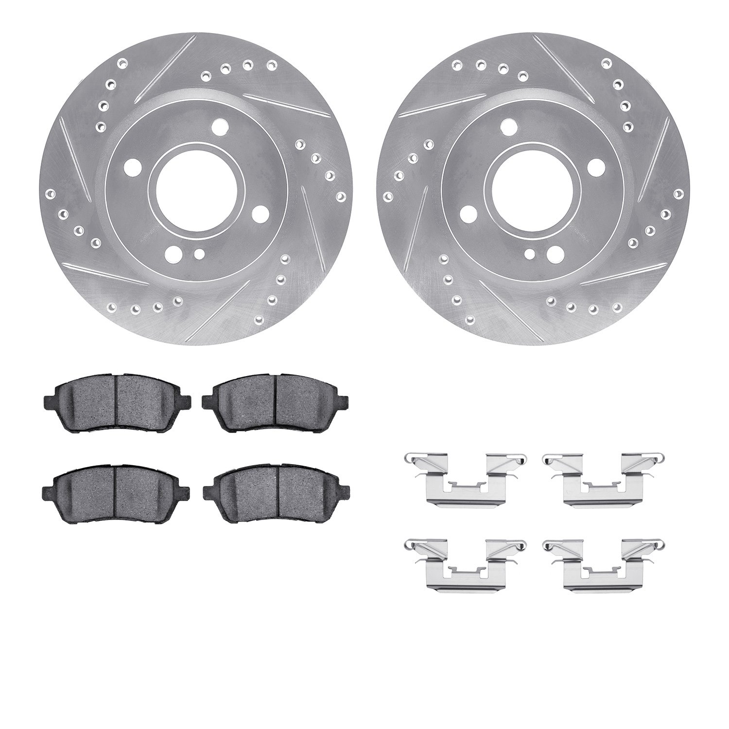 7512-54060 Drilled/Slotted Brake Rotors w/5000 Advanced Brake Pads Kit & Hardware [Silver], 2011-2019 Ford/Lincoln/Mercury/Mazda