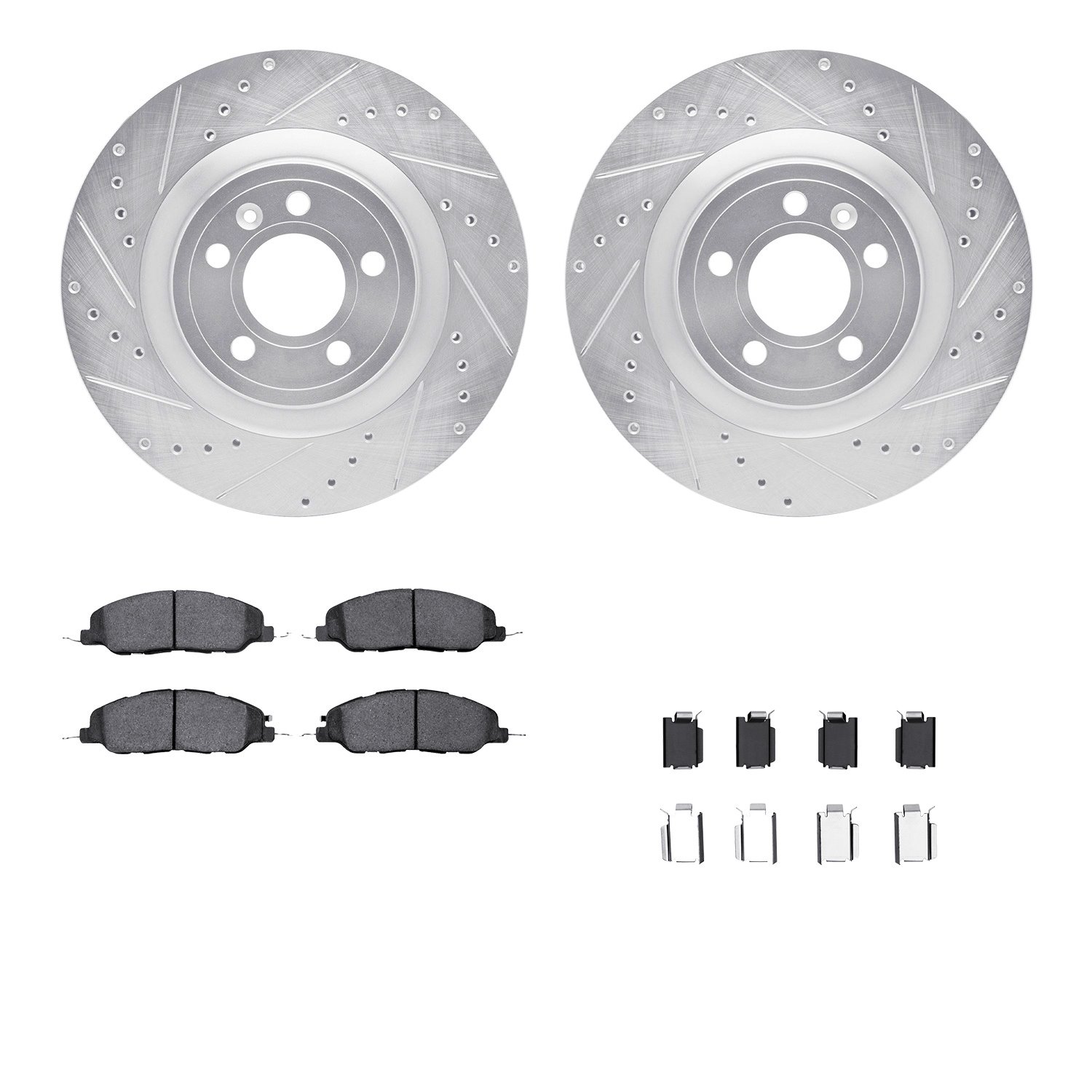 7512-54068 Drilled/Slotted Brake Rotors w/5000 Advanced Brake Pads Kit & Hardware [Silver], 2011-2014 Ford/Lincoln/Mercury/Mazda