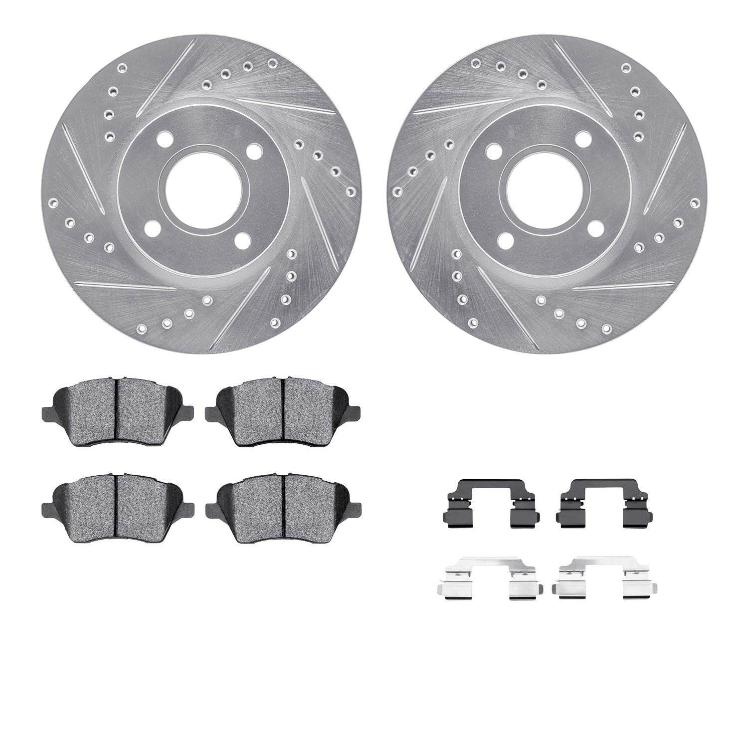 7512-54081 Drilled/Slotted Brake Rotors w/5000 Advanced Brake Pads Kit & Hardware [Silver], 2014-2019 Ford/Lincoln/Mercury/Mazda