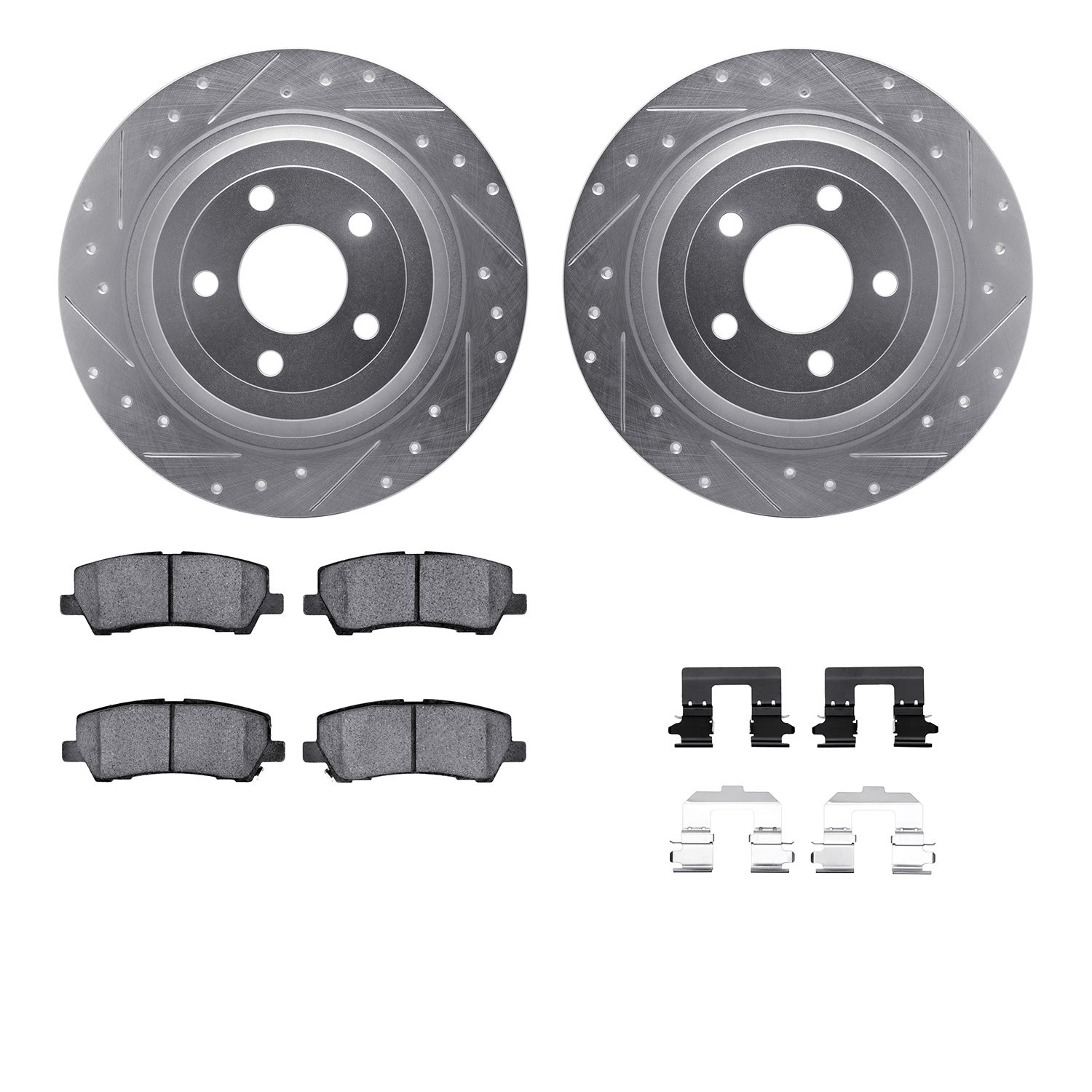 7512-54082 Drilled/Slotted Brake Rotors w/5000 Advanced Brake Pads Kit & Hardware [Silver], 2015-2021 Ford/Lincoln/Mercury/Mazda
