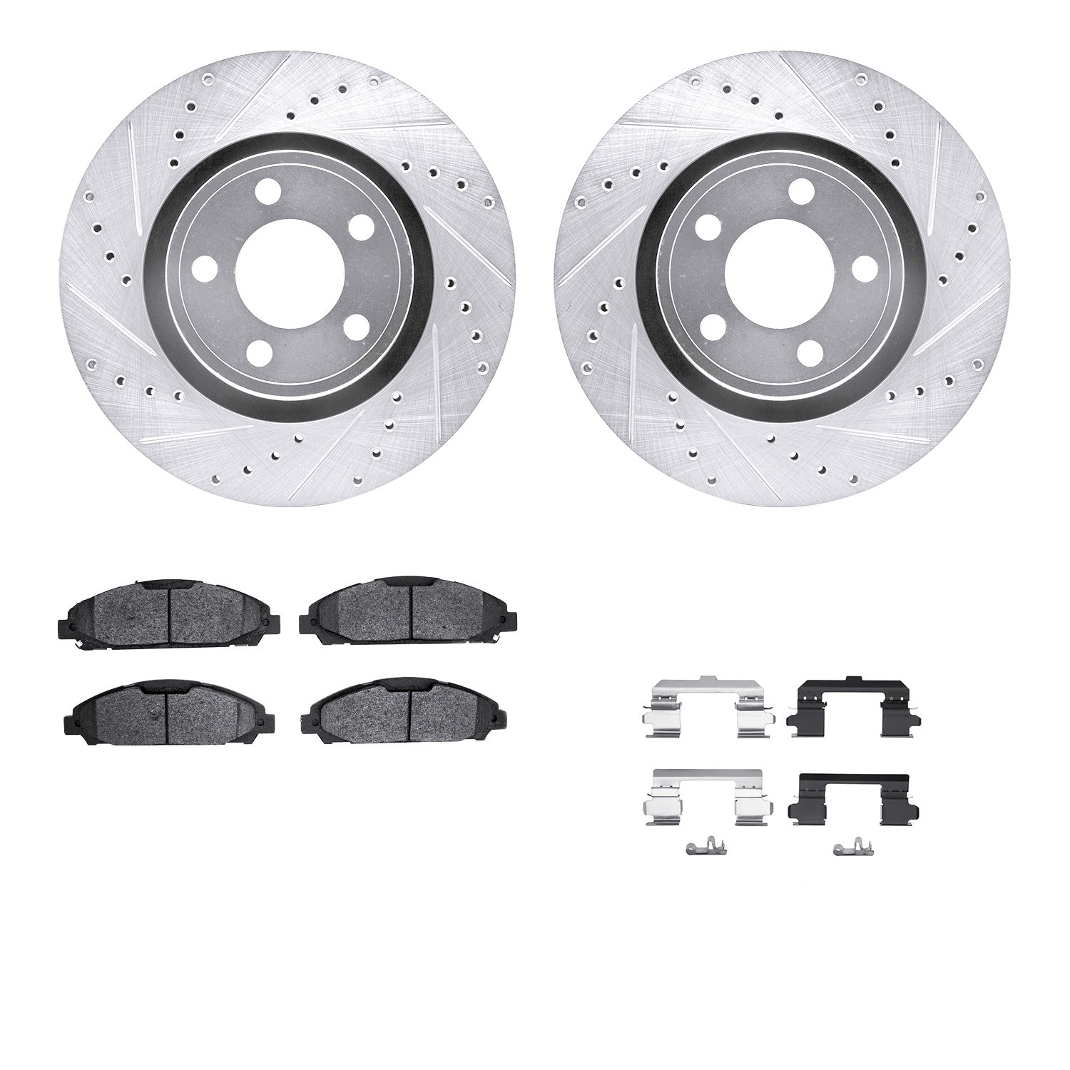 7512-54083 Drilled/Slotted Brake Rotors w/5000 Advanced Brake Pads Kit & Hardware [Silver], 2015-2020 Ford/Lincoln/Mercury/Mazda