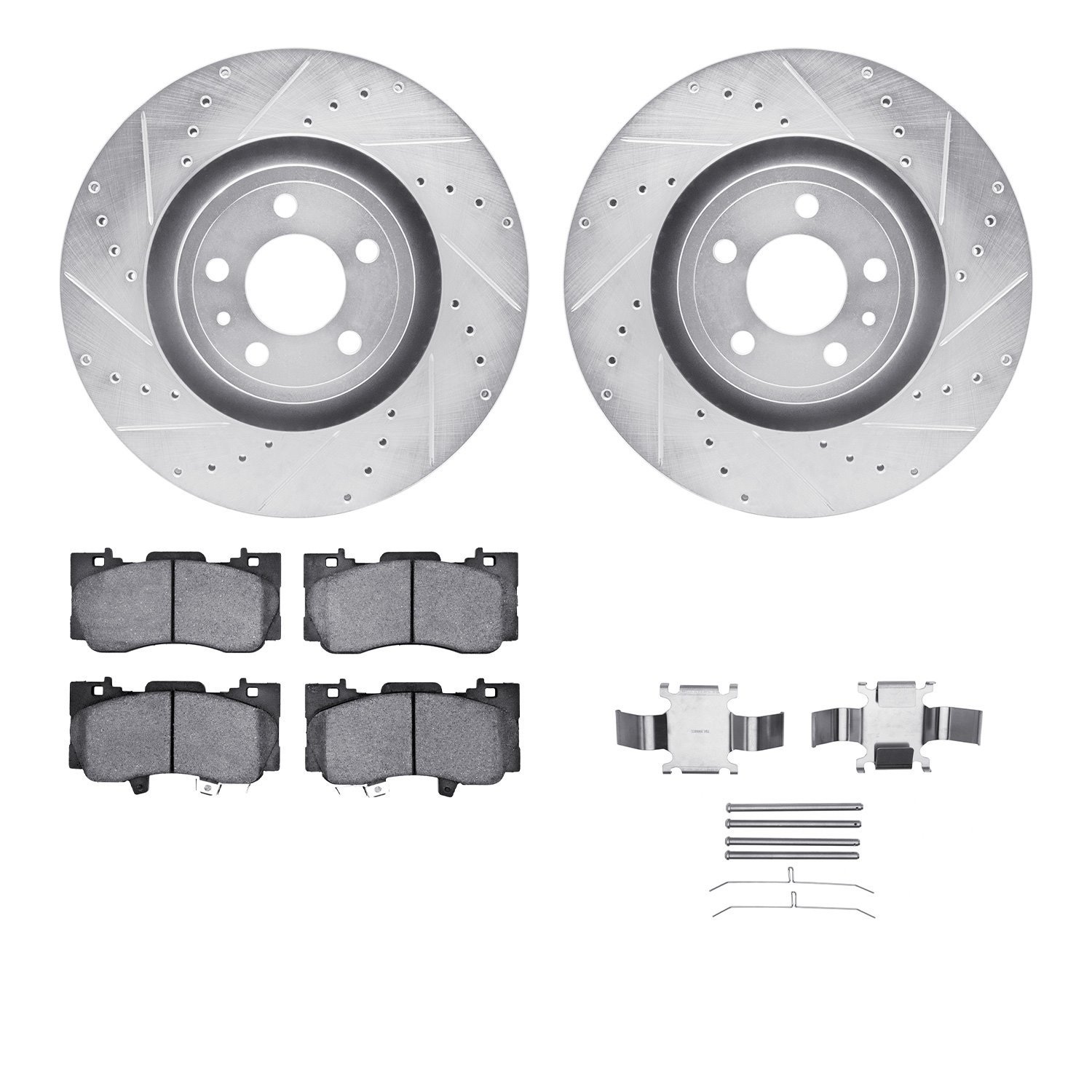 7512-54084 Drilled/Slotted Brake Rotors w/5000 Advanced Brake Pads Kit & Hardware [Silver], 2015-2020 Ford/Lincoln/Mercury/Mazda