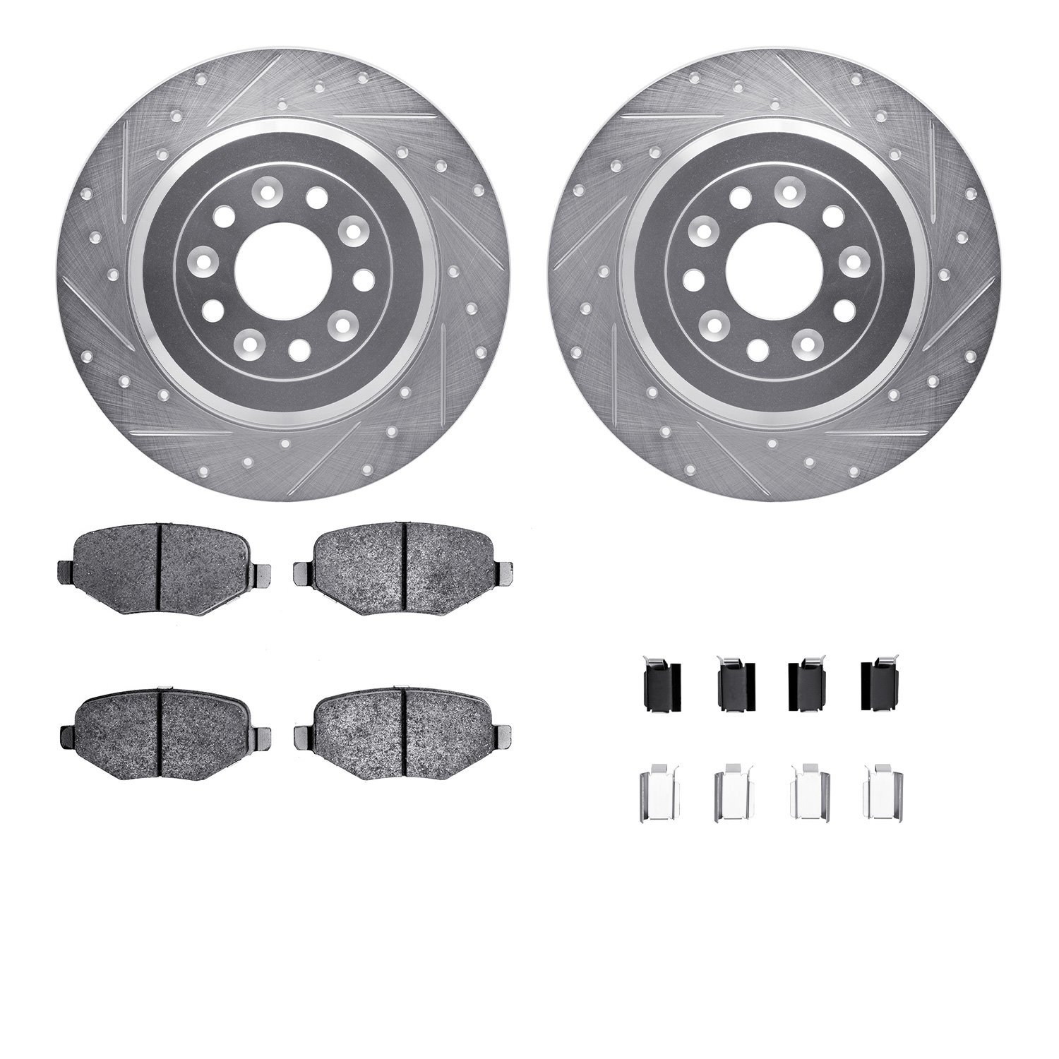 7512-54090 Drilled/Slotted Brake Rotors w/5000 Advanced Brake Pads Kit & Hardware [Silver], 2009-2019 Ford/Lincoln/Mercury/Mazda
