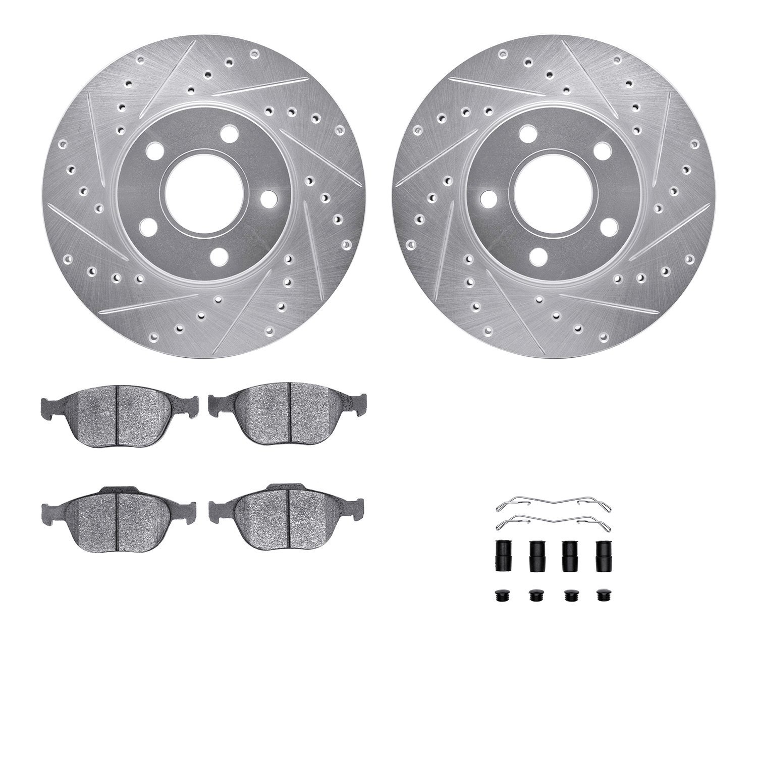 7512-54154 Drilled/Slotted Brake Rotors w/5000 Advanced Brake Pads Kit & Hardware [Silver], 2010-2013 Ford/Lincoln/Mercury/Mazda