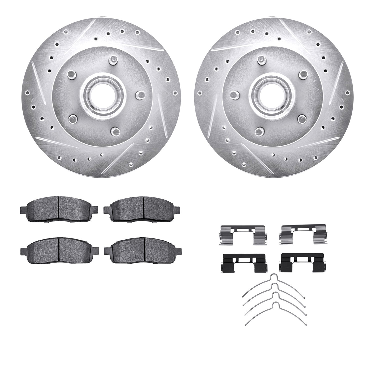 7512-54156 Drilled/Slotted Brake Rotors w/5000 Advanced Brake Pads Kit & Hardware [Silver], 2004-2008 Ford/Lincoln/Mercury/Mazda