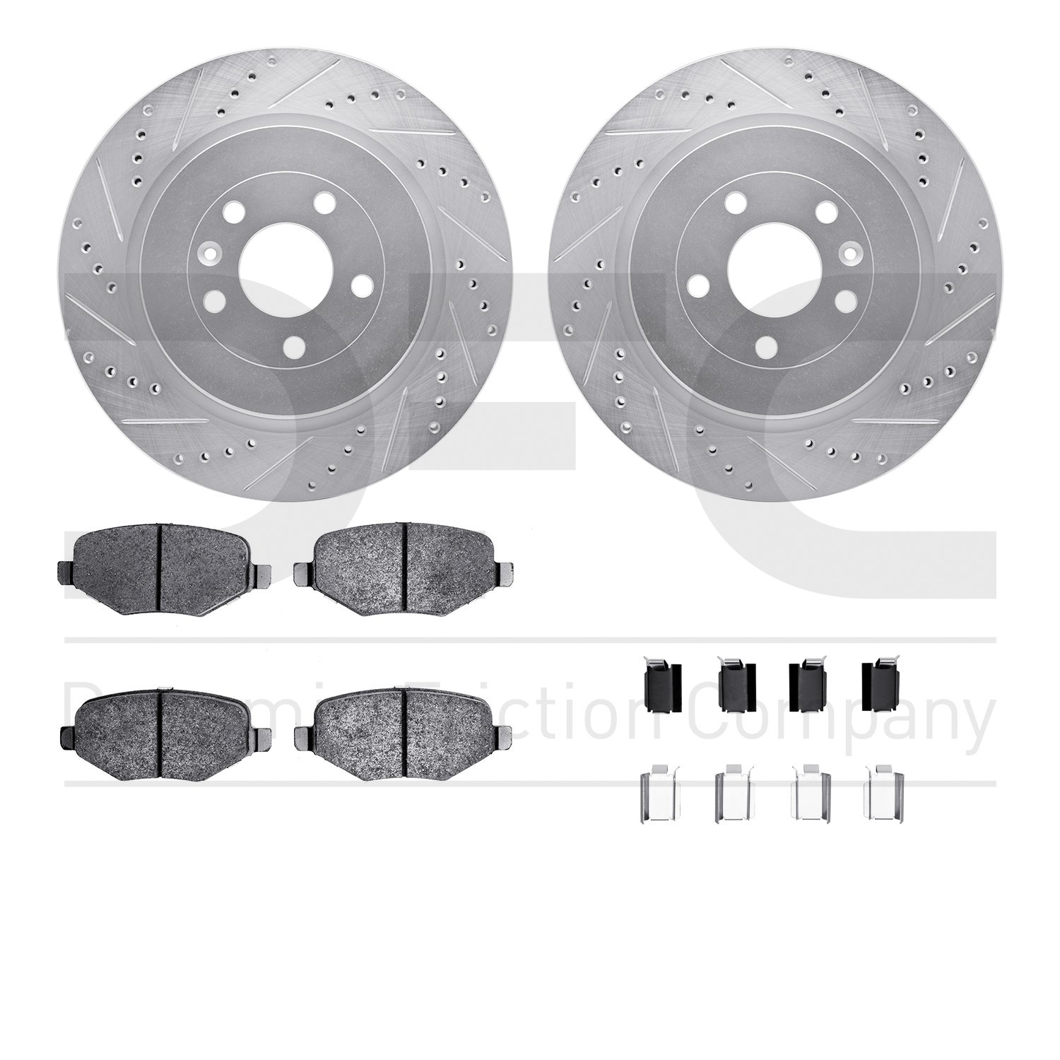 7512-54164 Drilled/Slotted Brake Rotors w/5000 Advanced Brake Pads Kit & Hardware [Silver], 2017-2019 Ford/Lincoln/Mercury/Mazda