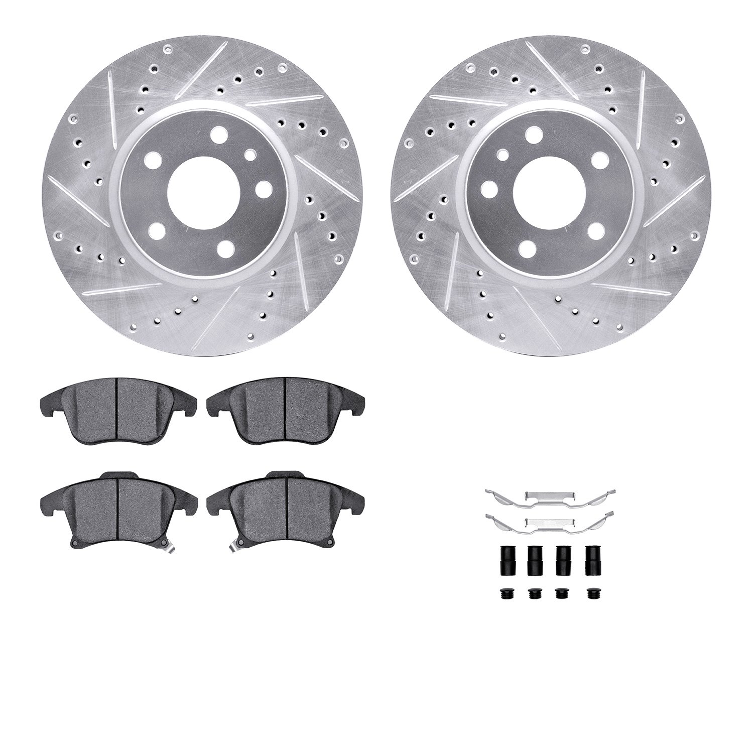 7512-54165 Drilled/Slotted Brake Rotors w/5000 Advanced Brake Pads Kit & Hardware [Silver], 2013-2020 Ford/Lincoln/Mercury/Mazda