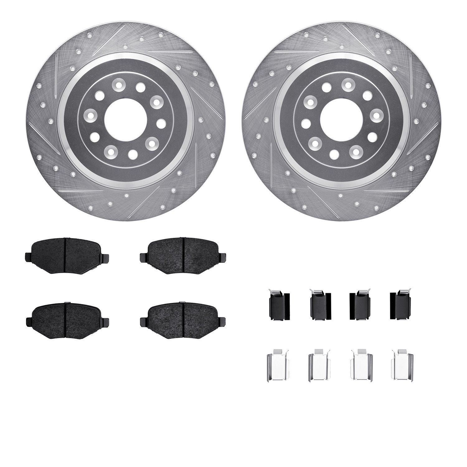 7512-54195 Drilled/Slotted Brake Rotors w/5000 Advanced Brake Pads Kit & Hardware [Silver], 2011-2015 Ford/Lincoln/Mercury/Mazda