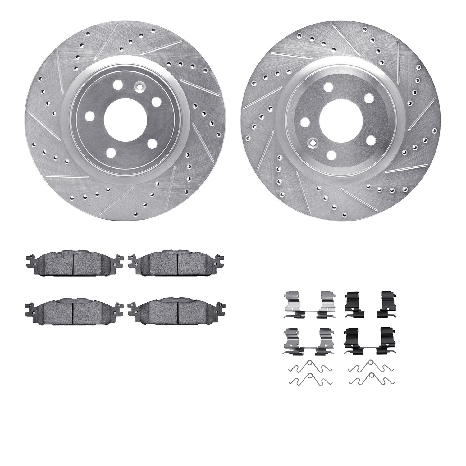 7512-54204 Drilled/Slotted Brake Rotors w/5000 Advanced Brake Pads Kit & Hardware [Silver], 2011-2019 Ford/Lincoln/Mercury/Mazda