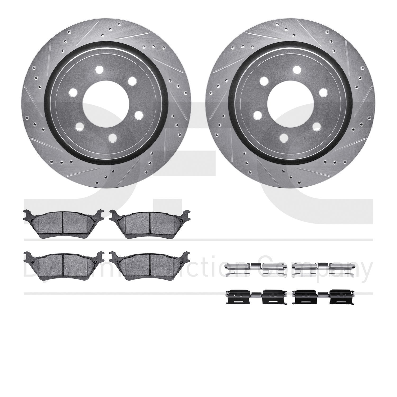 7512-54208 Drilled/Slotted Brake Rotors w/5000 Advanced Brake Pads Kit & Hardware [Silver], 2012-2020 Ford/Lincoln/Mercury/Mazda
