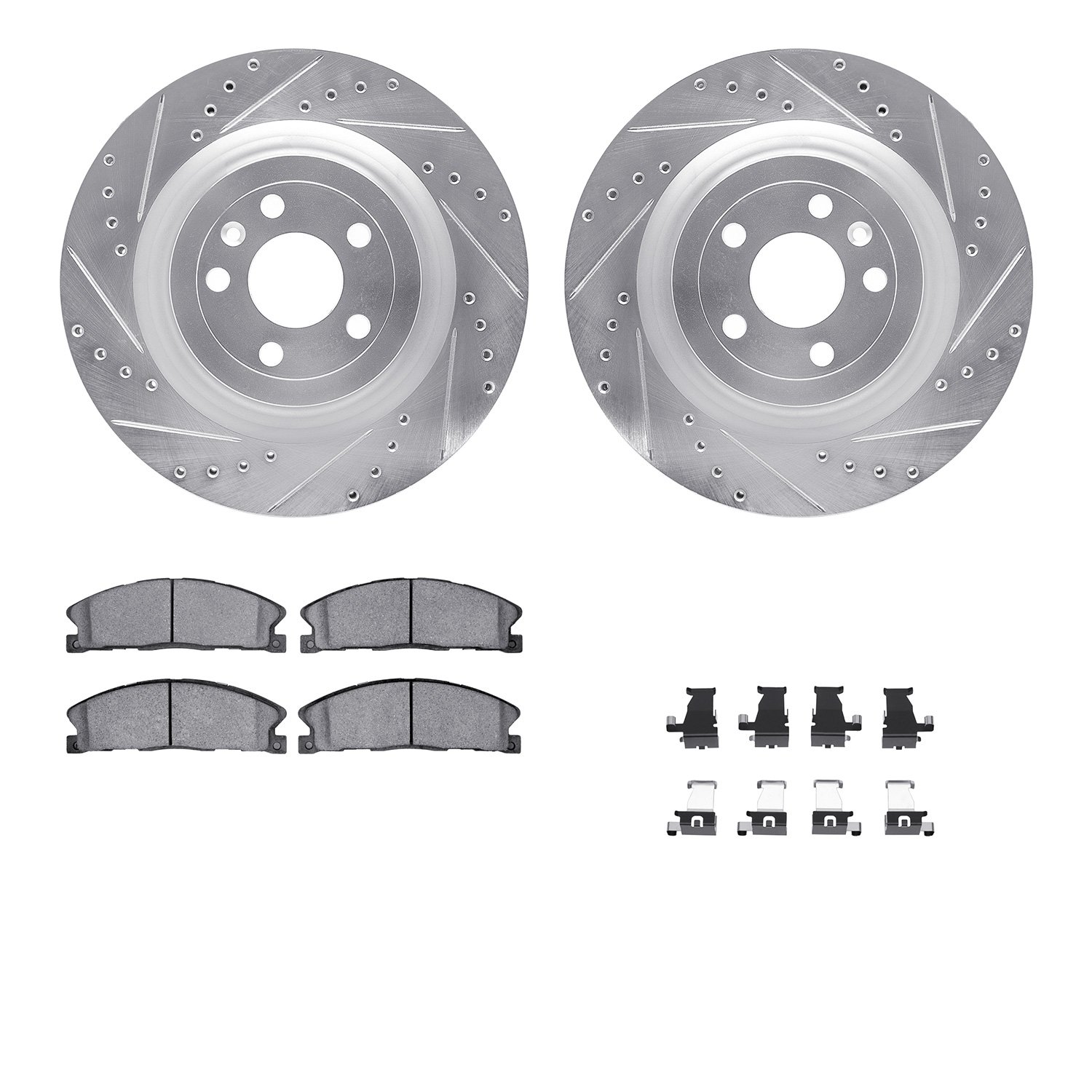 7512-54209 Drilled/Slotted Brake Rotors w/5000 Advanced Brake Pads Kit & Hardware [Silver], 2013-2019 Ford/Lincoln/Mercury/Mazda