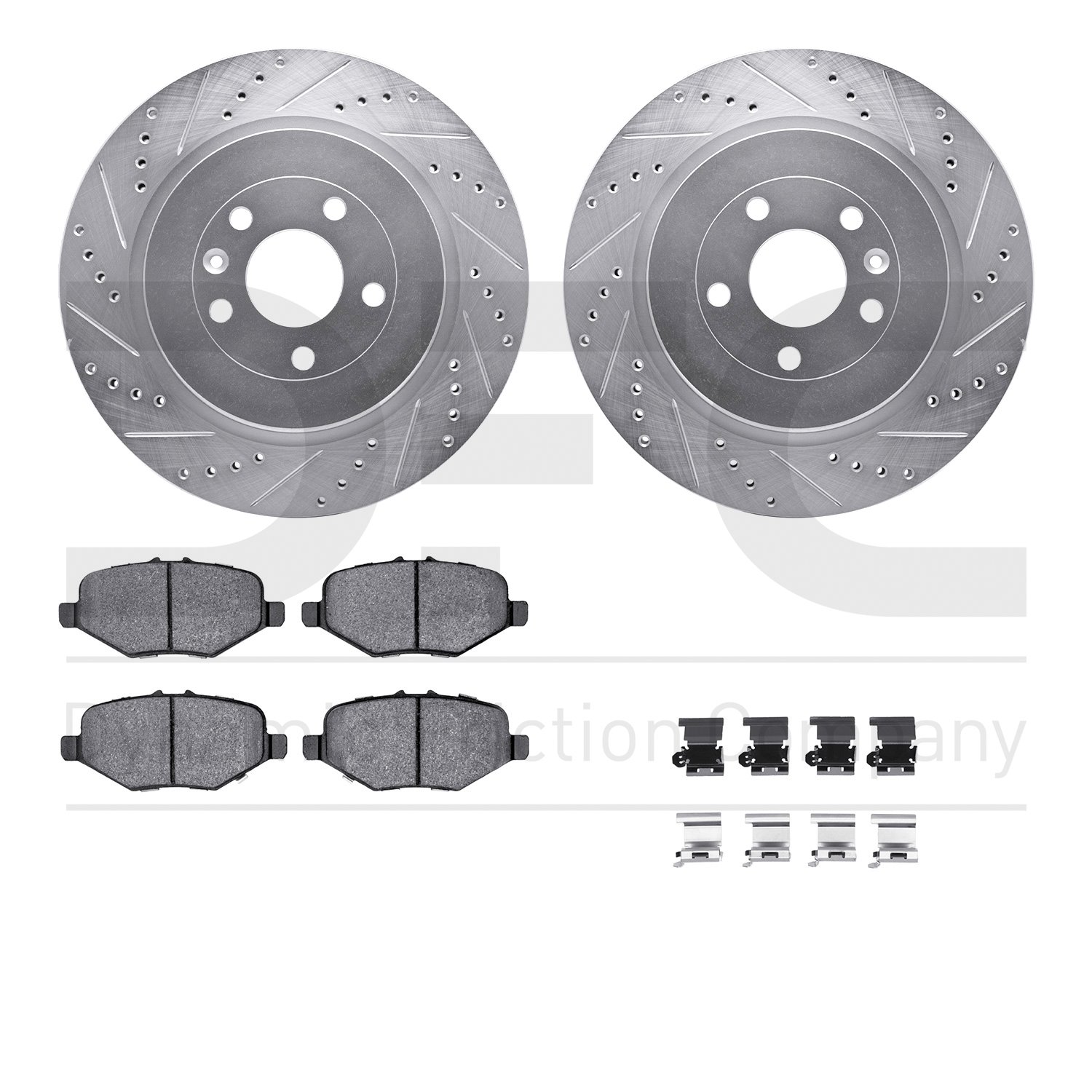 7512-54215 Drilled/Slotted Brake Rotors w/5000 Advanced Brake Pads Kit & Hardware [Silver], 2013-2019 Ford/Lincoln/Mercury/Mazda