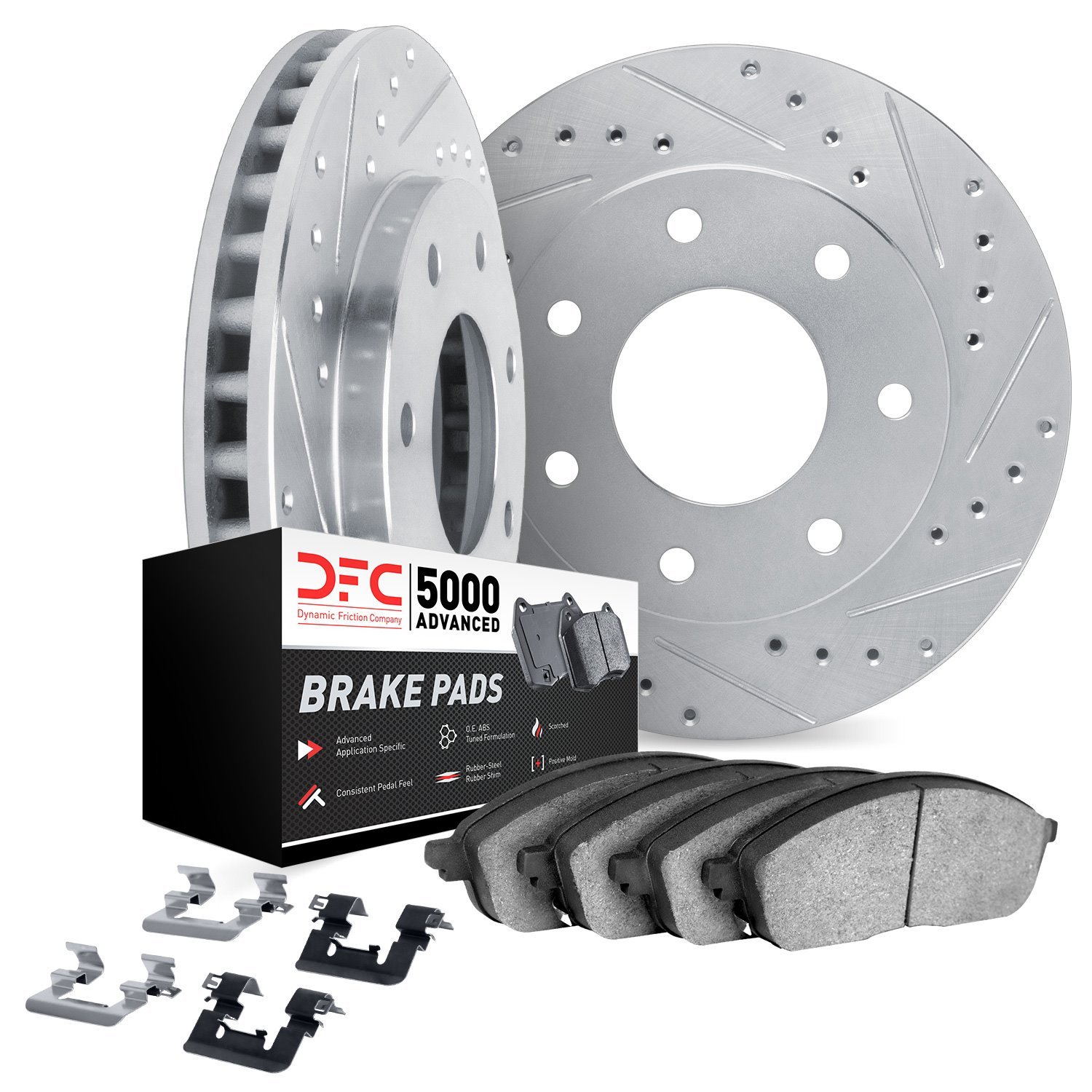 7512-54224 Drilled/Slotted Brake Rotors w/5000 Advanced Brake Pads Kit & Hardware [Silver], 2010-2014 Ford/Lincoln/Mercury/Mazda