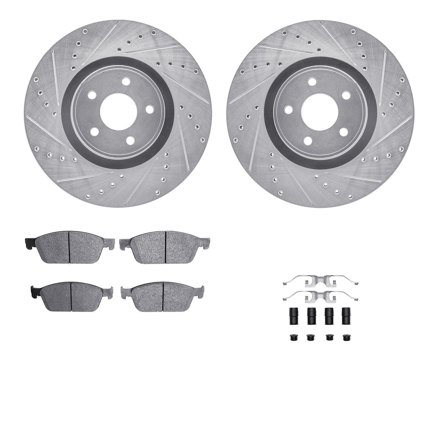 7512-54226 Drilled/Slotted Brake Rotors w/5000 Advanced Brake Pads Kit & Hardware [Silver], 2014-2019 Ford/Lincoln/Mercury/Mazda