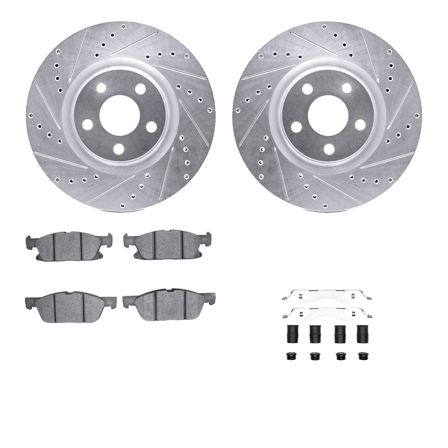 7512-54233 Drilled/Slotted Brake Rotors w/5000 Advanced Brake Pads Kit & Hardware [Silver], 2015-2020 Ford/Lincoln/Mercury/Mazda