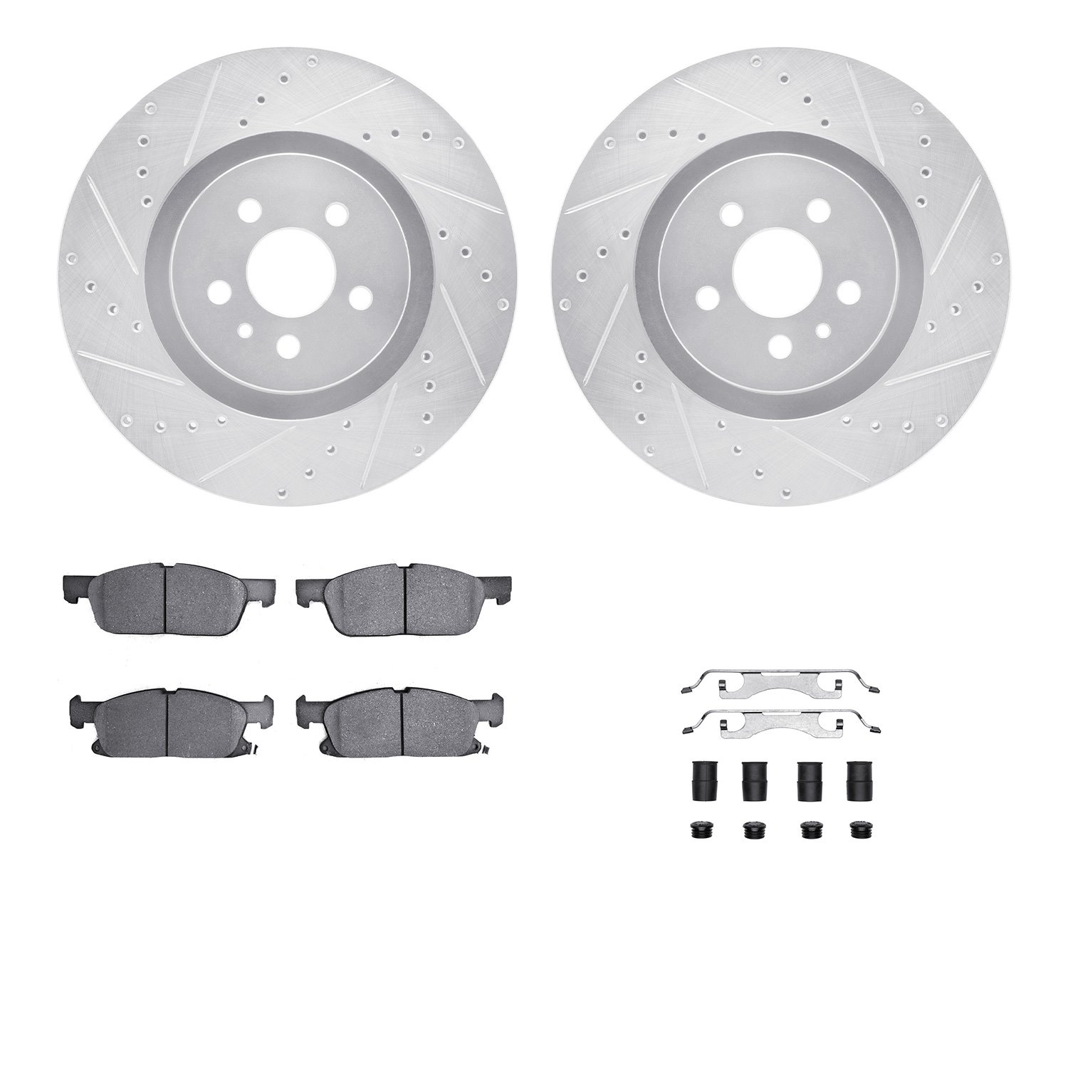 7512-55010 Drilled/Slotted Brake Rotors w/5000 Advanced Brake Pads Kit & Hardware [Silver], 2015-2020 Ford/Lincoln/Mercury/Mazda