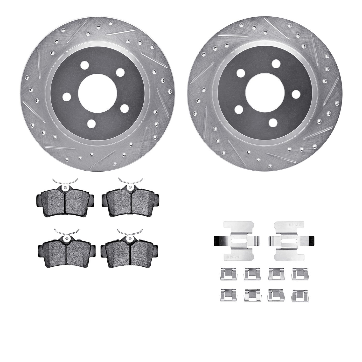 7512-55138 Drilled/Slotted Brake Rotors w/5000 Advanced Brake Pads Kit & Hardware [Silver], 1994-2004 Ford/Lincoln/Mercury/Mazda