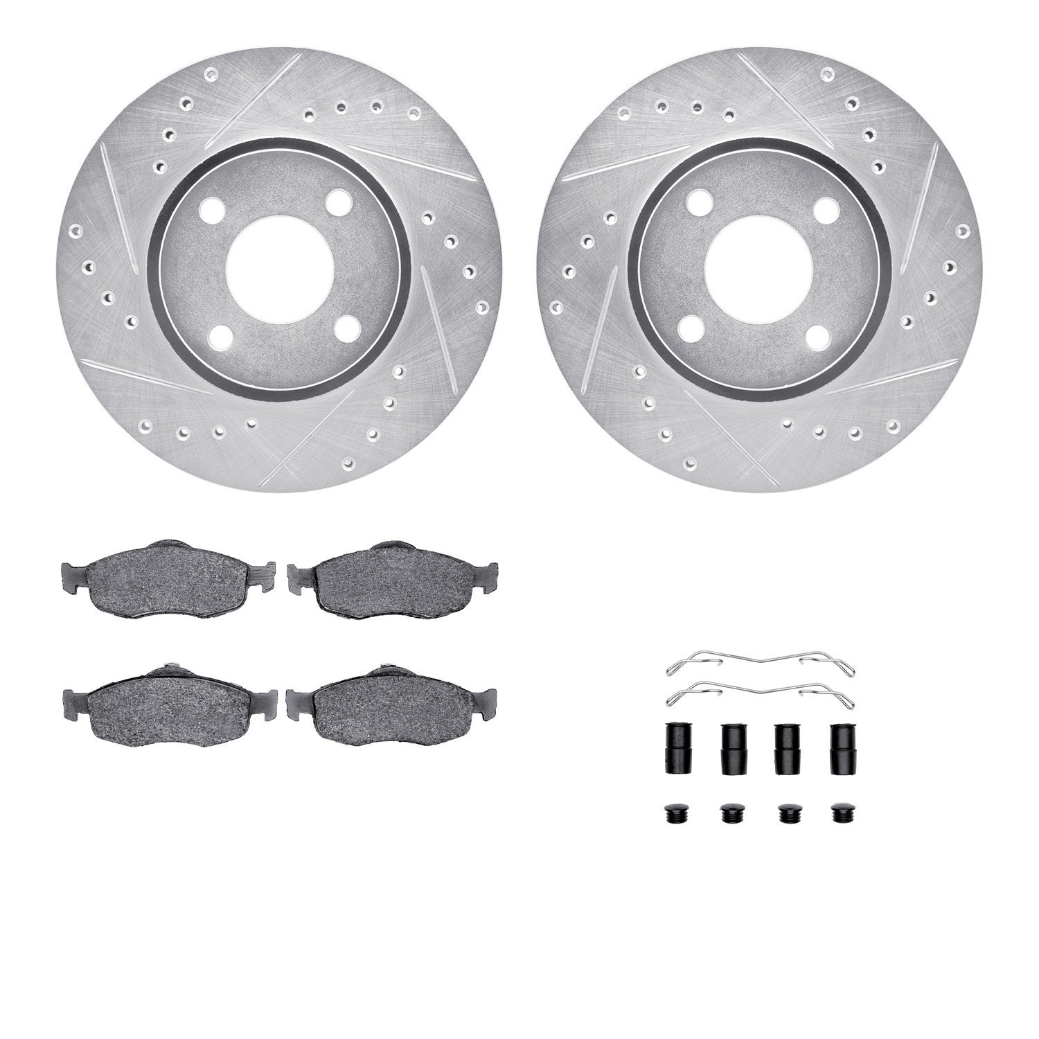 7512-56007 Drilled/Slotted Brake Rotors w/5000 Advanced Brake Pads Kit & Hardware [Silver], 1998-2002 Ford/Lincoln/Mercury/Mazda