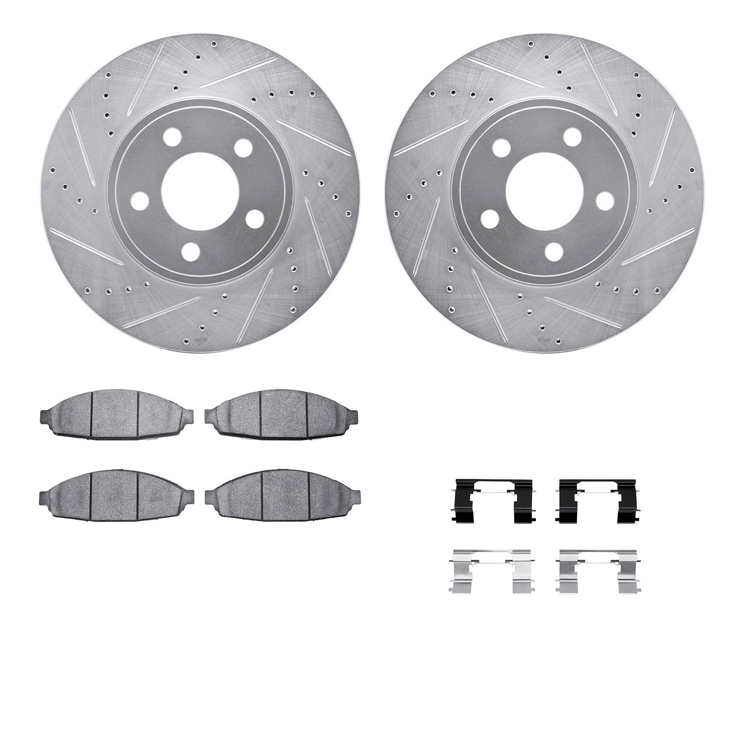 7512-56013 Drilled/Slotted Brake Rotors w/5000 Advanced Brake Pads Kit & Hardware [Silver], 2003-2011 Ford/Lincoln/Mercury/Mazda