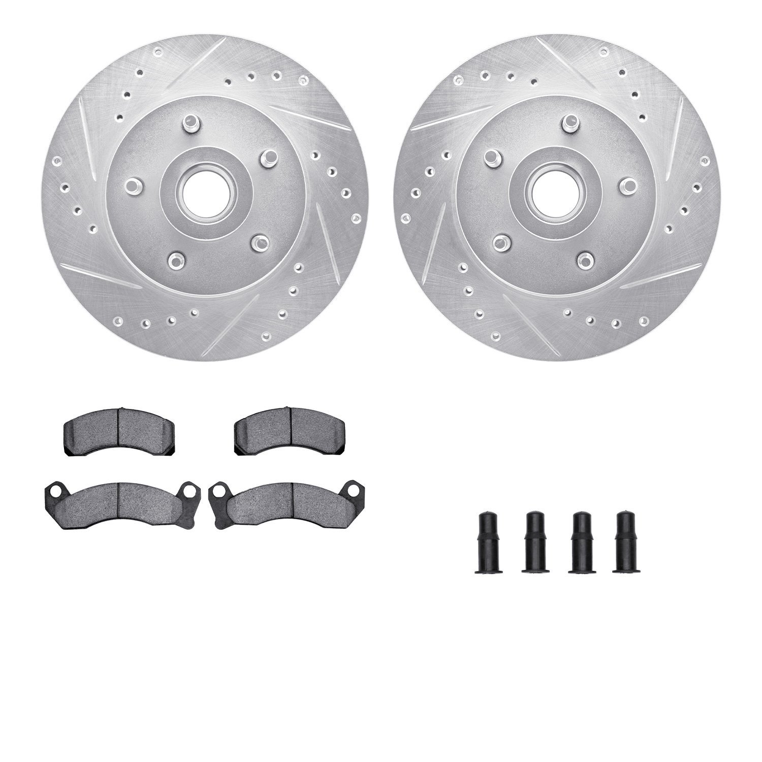 7512-56035 Drilled/Slotted Brake Rotors w/5000 Advanced Brake Pads Kit & Hardware [Silver], 1981-1981 Ford/Lincoln/Mercury/Mazda